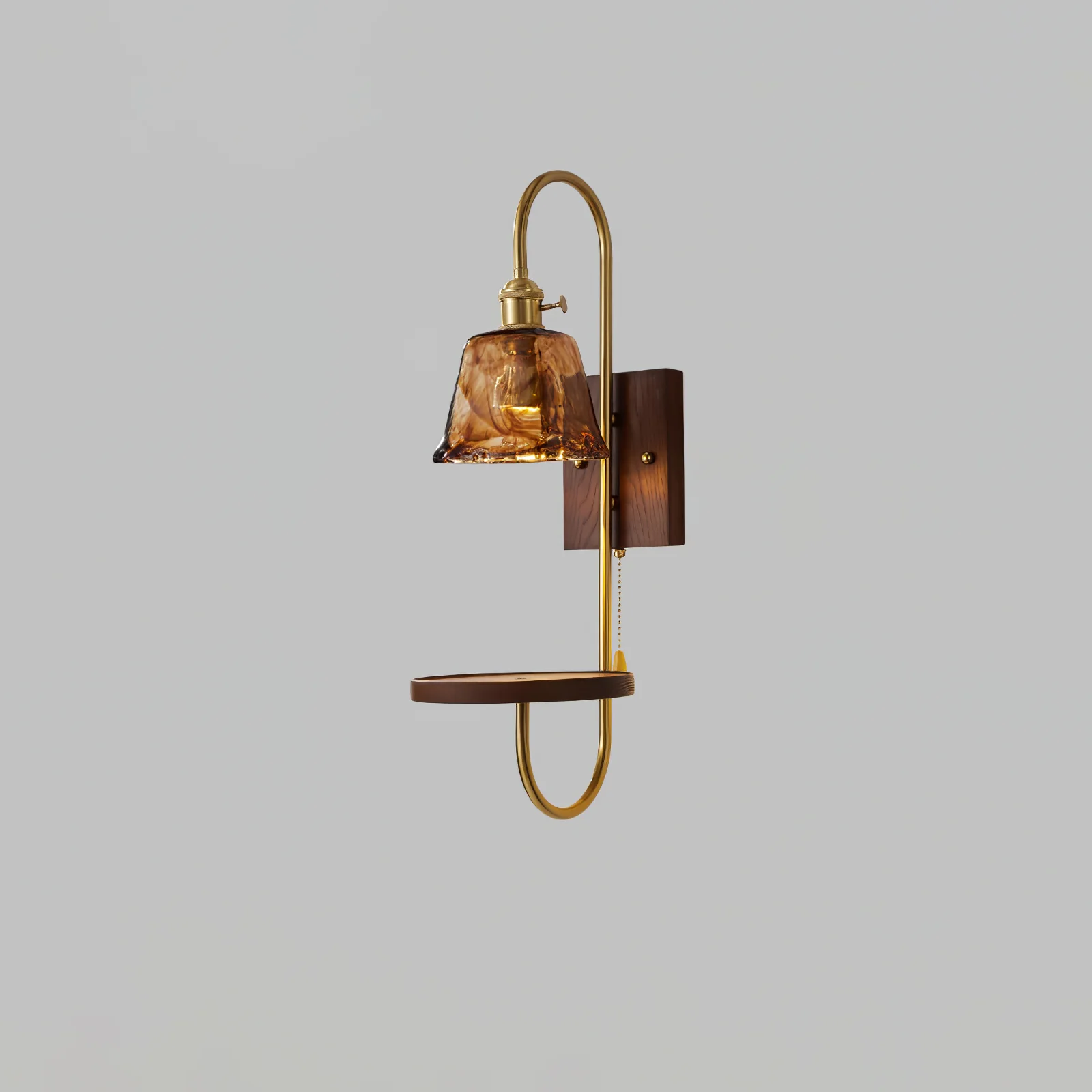 Walnut Shelf Sconce - Model A H 21.3″ x W 7.1″ x L 9.8″ / Walnut Color & Gold / Set Of 2