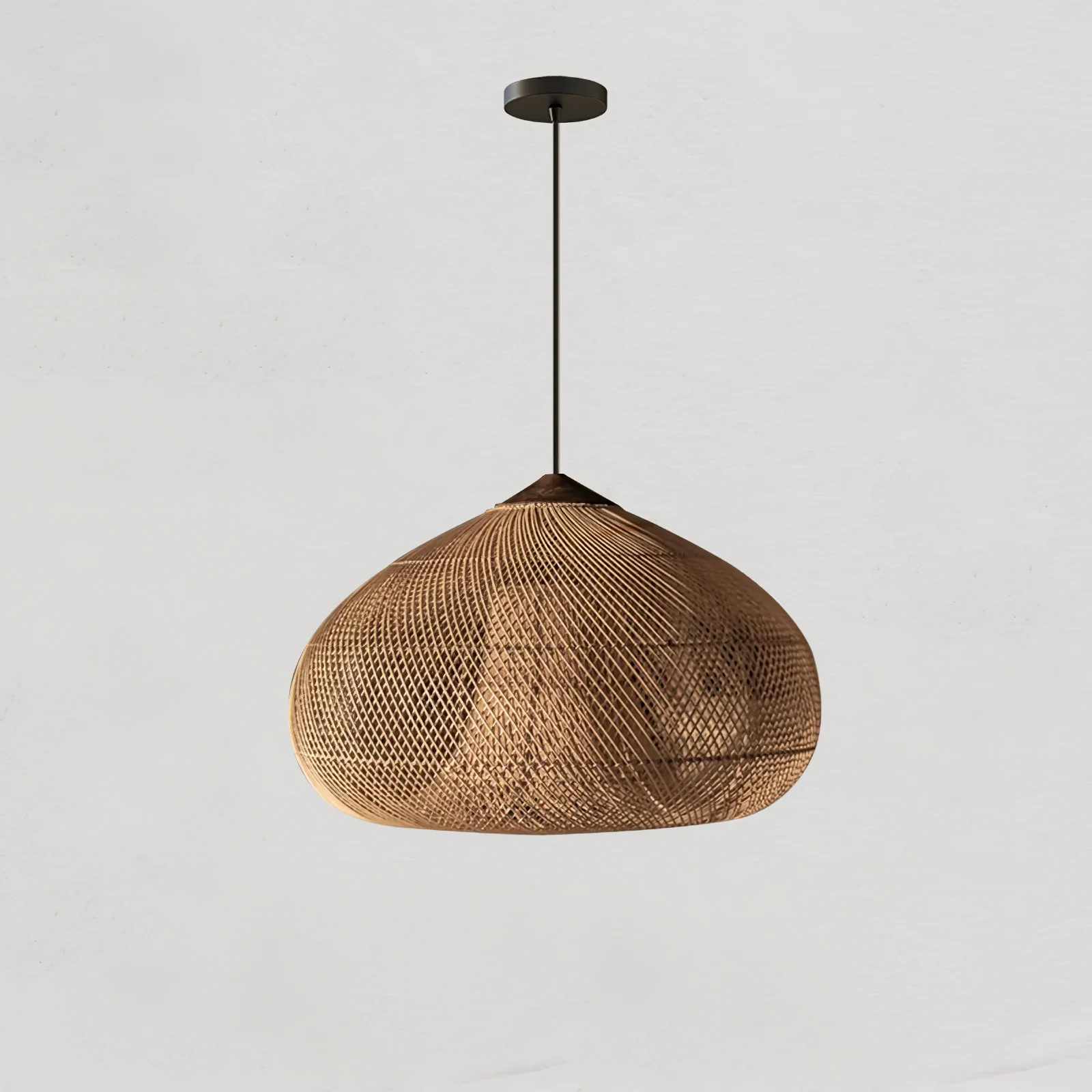 Подвесной светильник Braided Rattan - модель B, ∅50см x 25см, натуральное дерево, натуральный ротанг