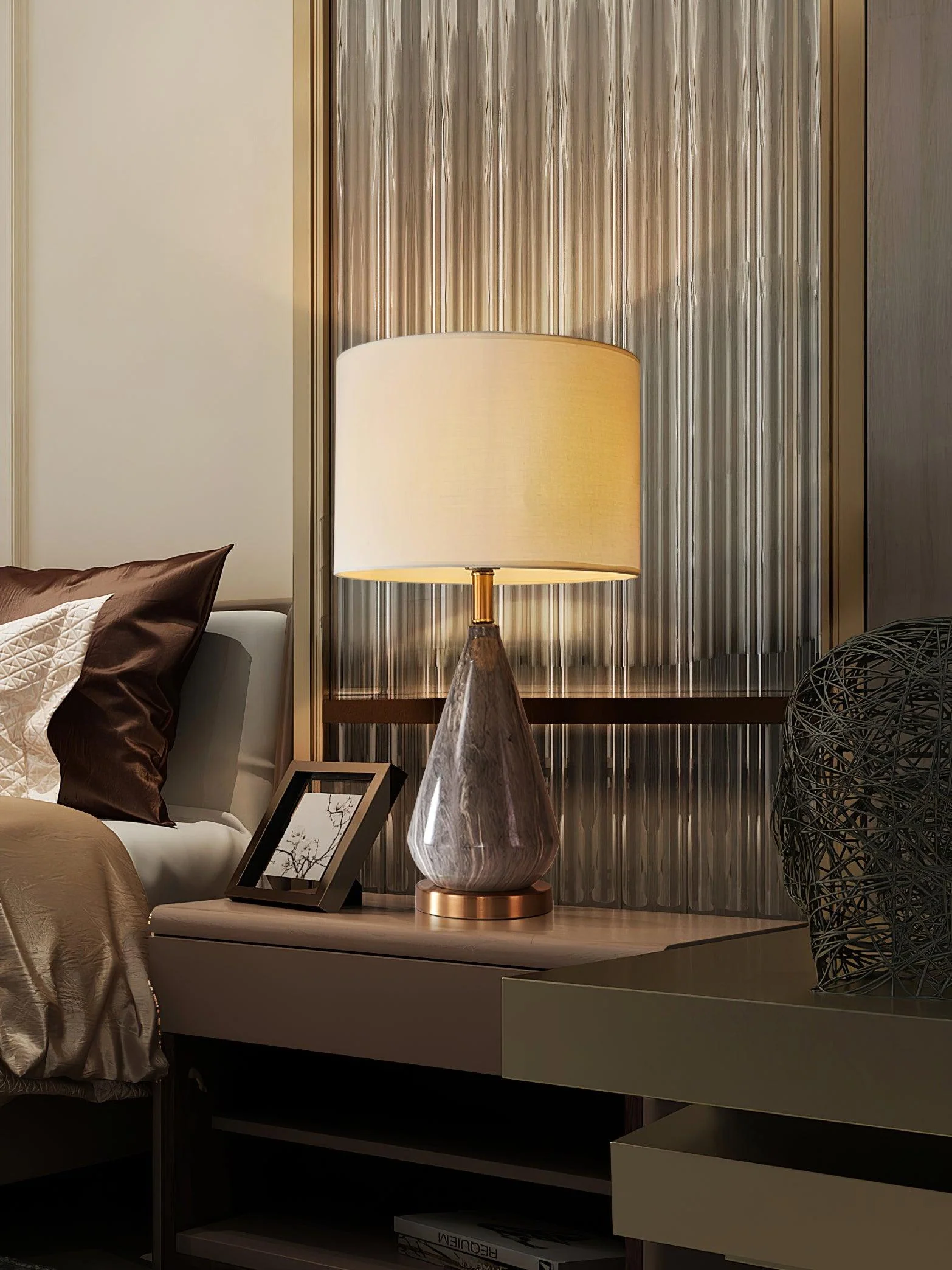 Marble Diamond Table Lamp - ∅ 13.8″ x H 24.8″ / Dia 35cm x H 63cm / Black / US plug