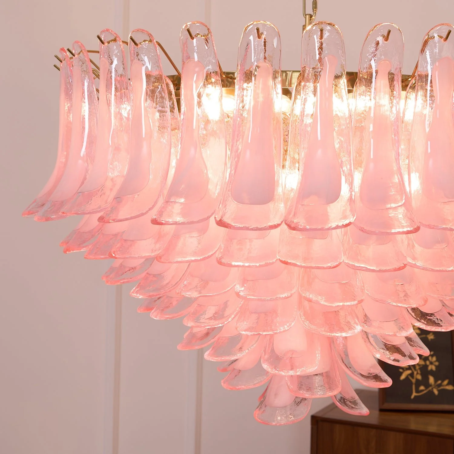 Люстра Blush Pink Glass Murano - ∅70см x 68см, золотой, розовое стекло