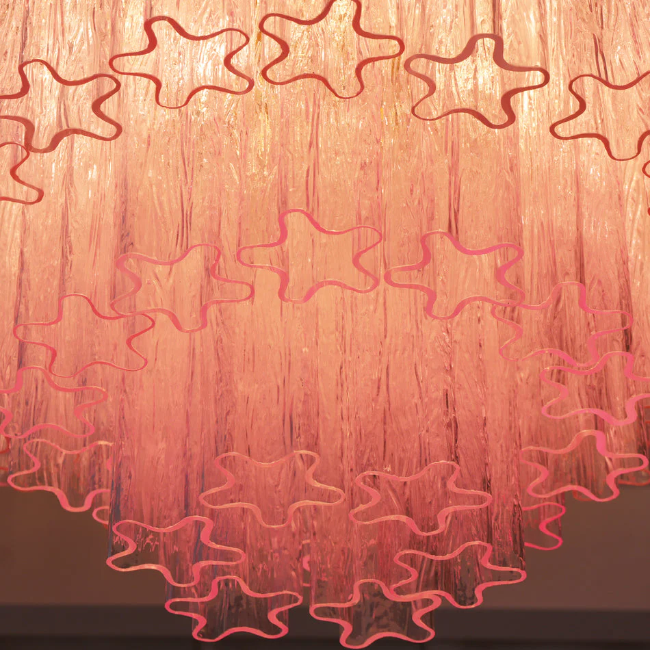 Потолочный светильник Murano Pink Glass - ∅65см x 50см, прозрачный, золотой