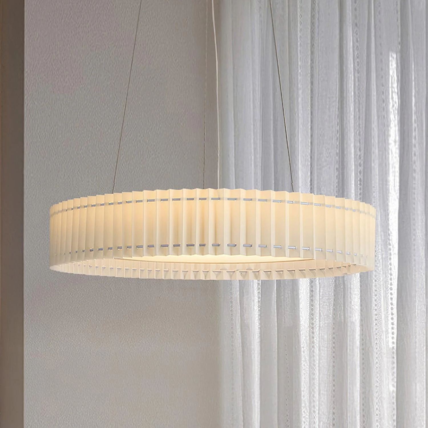 Подвесной светильник Round Pleated - ∅60см x 20см, золотой, бежевый, теплый свет