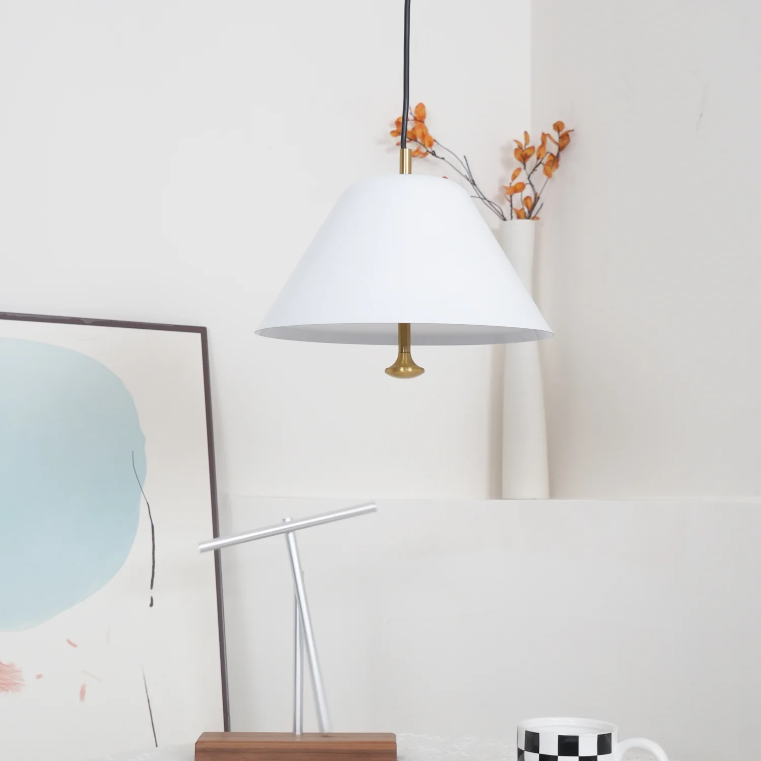 Подвесной светильник Minimalist - ∅28см x 150см, белый, черный