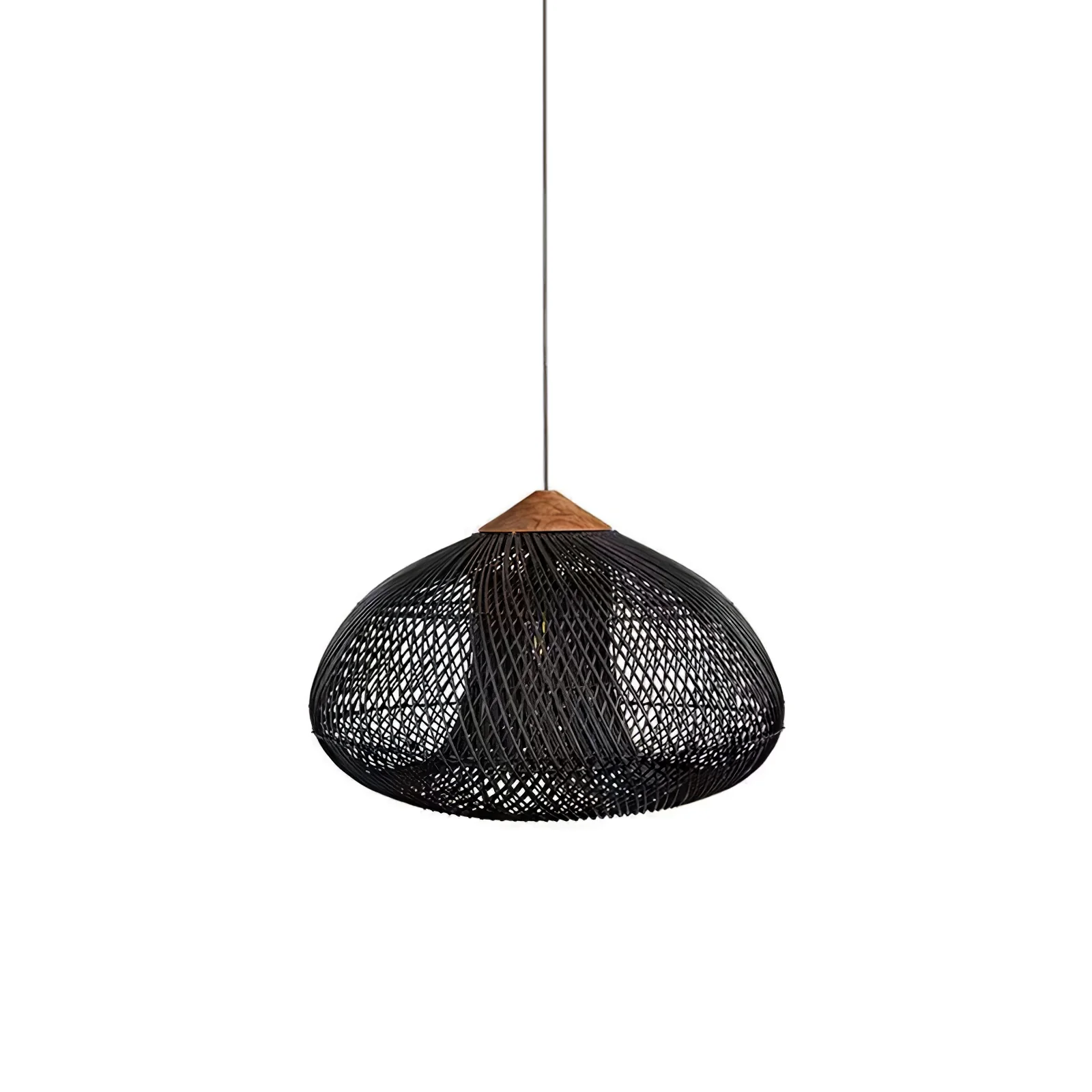 Подвесной светильник Braided Rattan - модель B, ∅50см x 25см, натуральное дерево, натуральный ротанг
