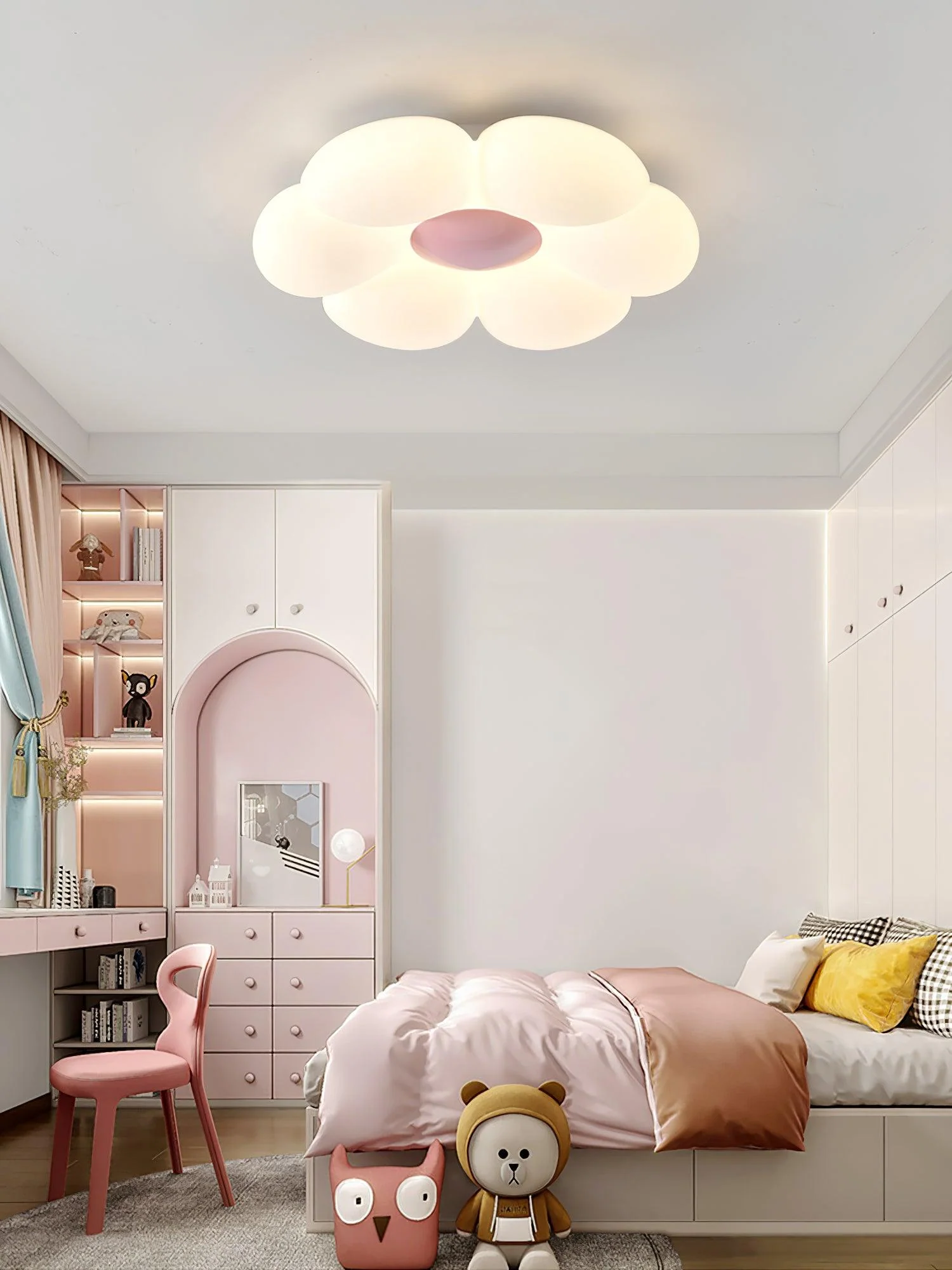 Потолочный светильник Six-leaf Flower Kids Room - ∅50см x 12см, розовый, теплый свет