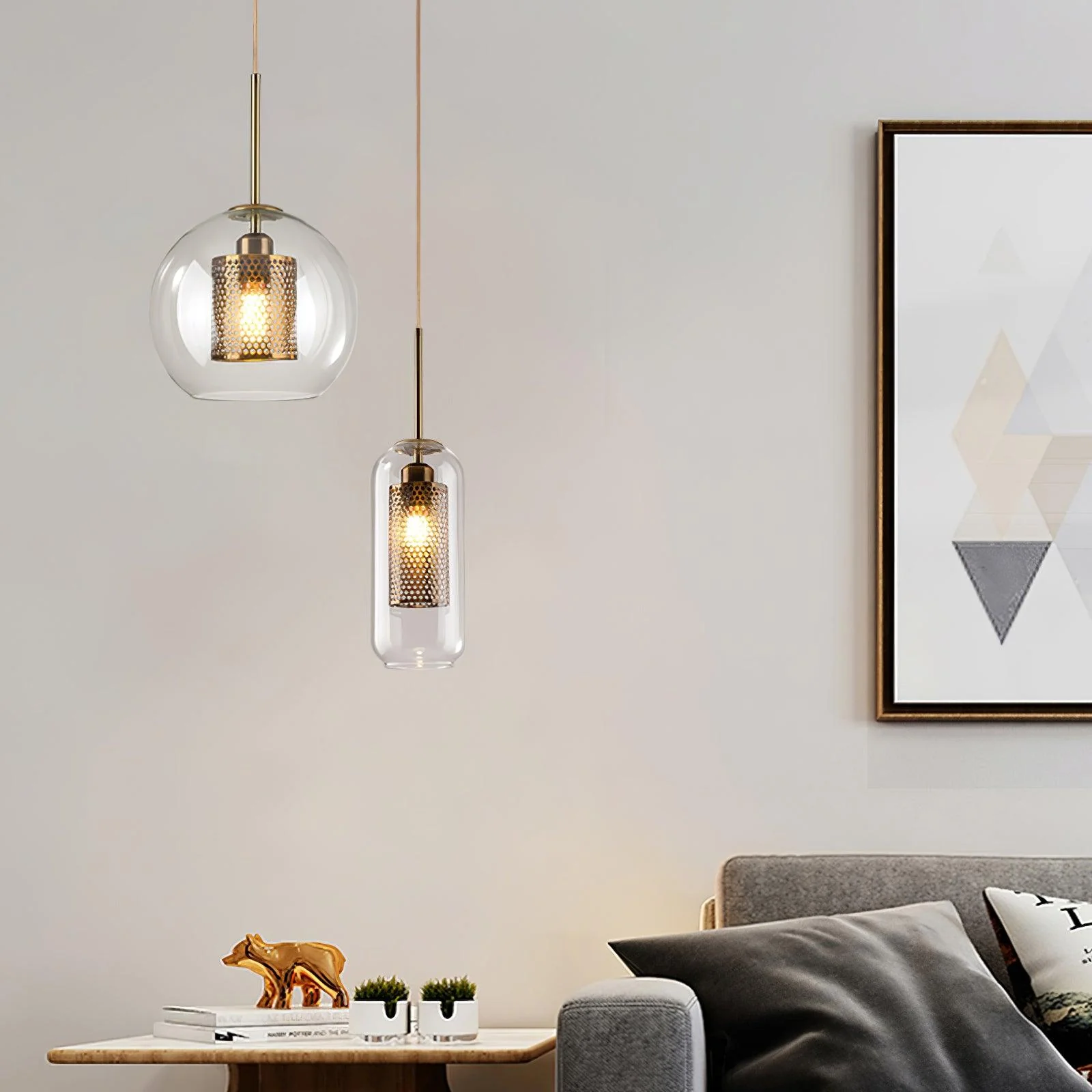 Подвесной светильник Chiswick Glass - 3 подвеса ∅40см x 150см, серебряный, прозрачный