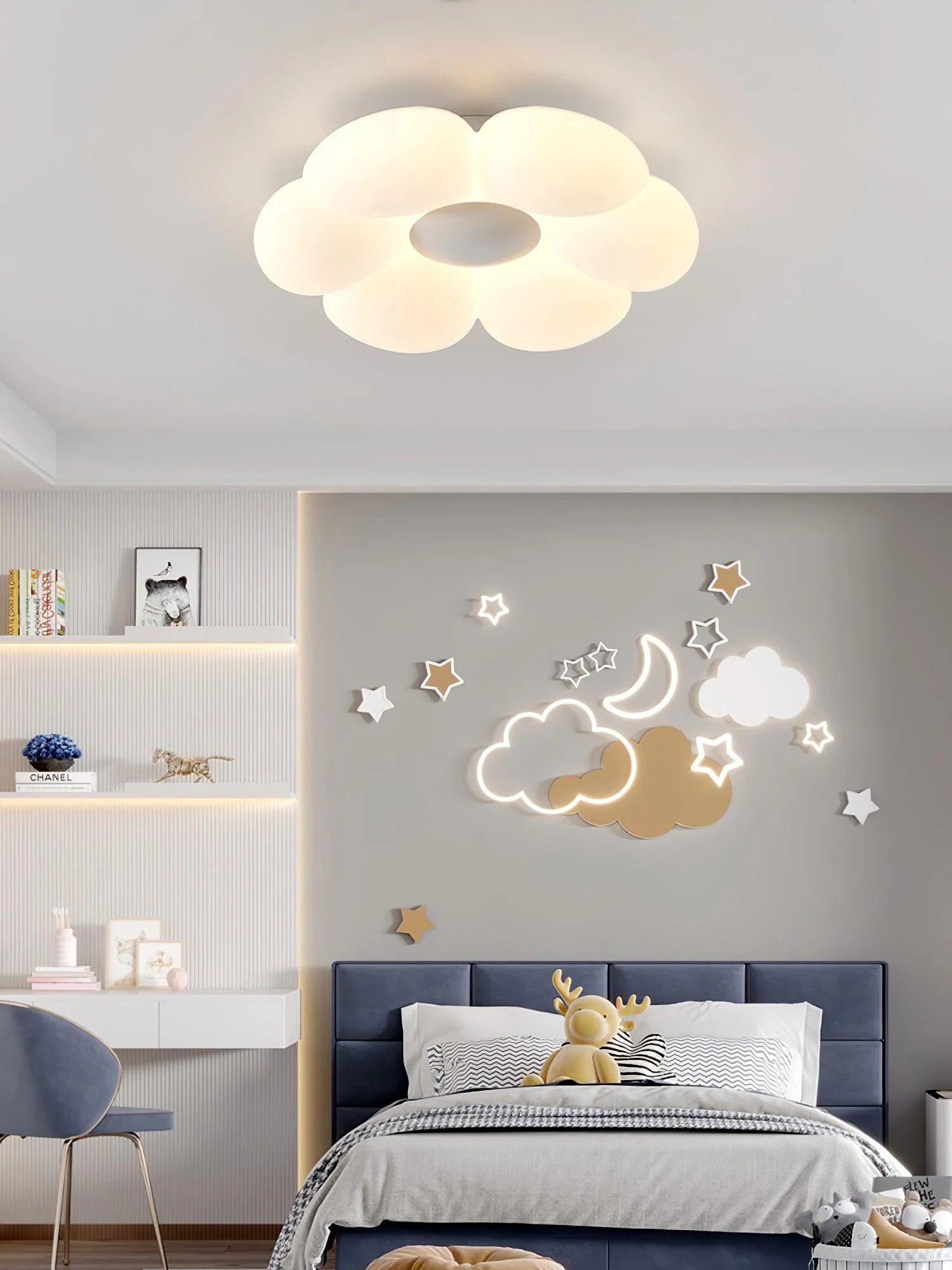 Потолочный светильник Six-leaf Flower Kids Room - ∅50см x 12см, розовый, теплый свет