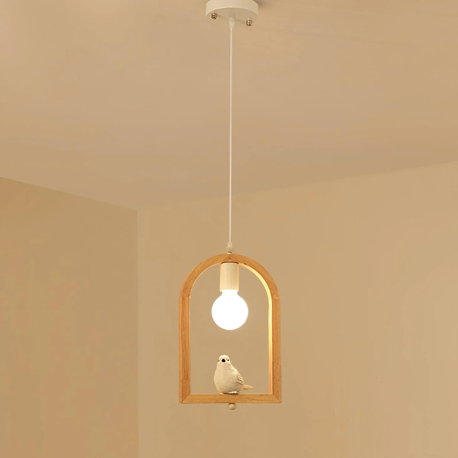 Подвесной светильник Wood Bird Resin - модель B ∅23см x 34см, деревянный