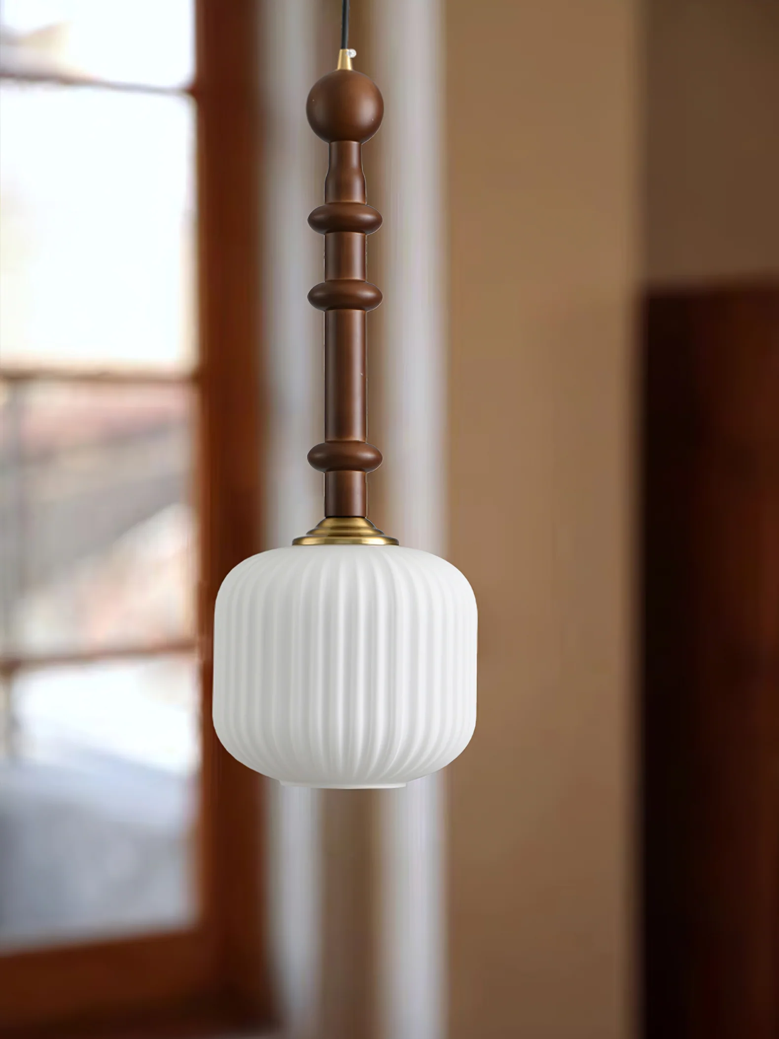 Подвесной светильник Edison Wood - ∅30см x 50см, орех, белый