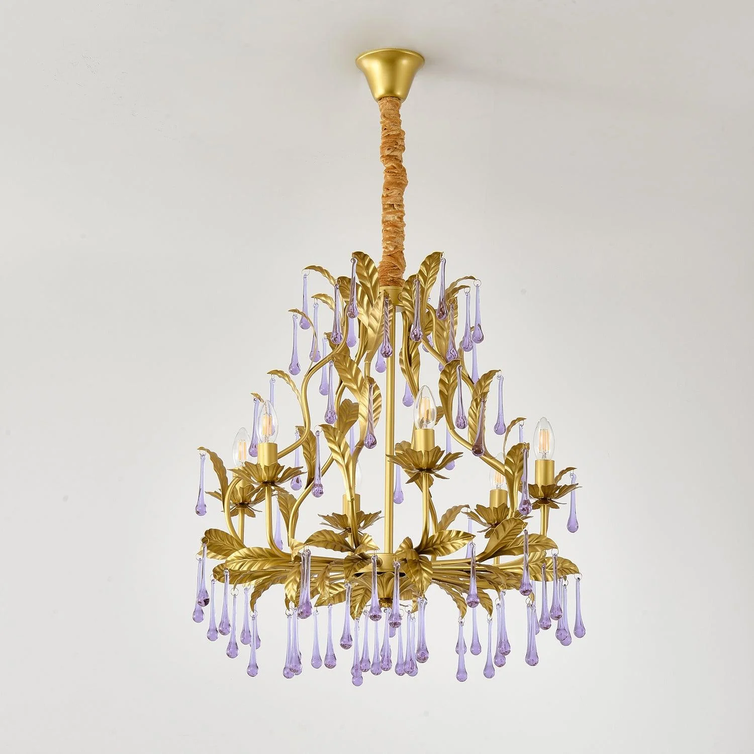 Люстра Amethyst Drops Glass - 8 подвесов ∅80см x 92см, золотой, карамельное стекло