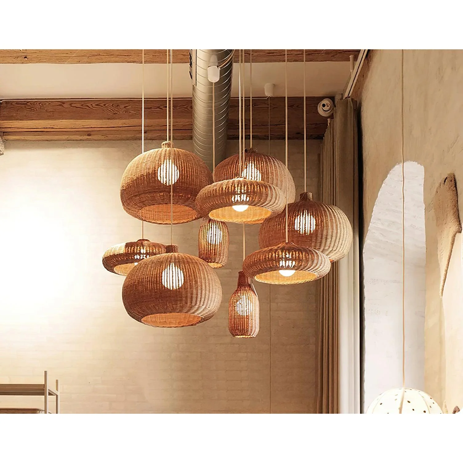 Подвесной светильник Vintage Rattan - ∅48см x 20см, коричневый