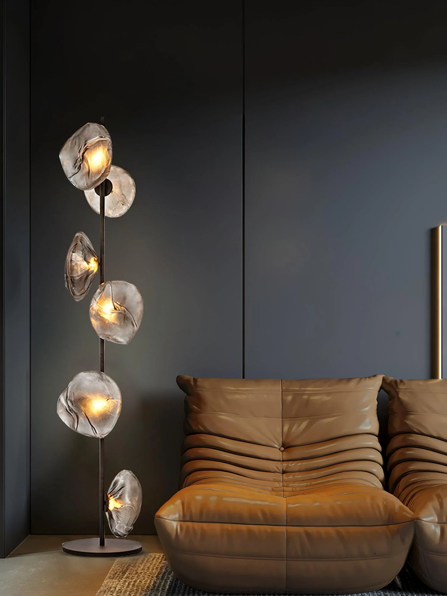 Glass Mesh Petals Floor Lamp - 6 heads ∅ 13.8″ x H 70.9″ / Dia 35cm x H 180cm / Gold+Smoke gray / UK plug