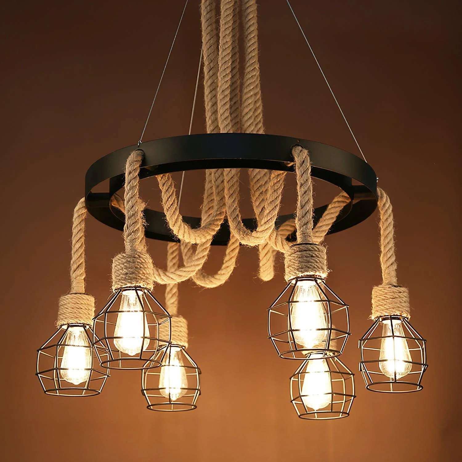 Люстра Hemp Rope Industrial Starfall - 8 плафонов ∅78см х 120см, черный, льняной