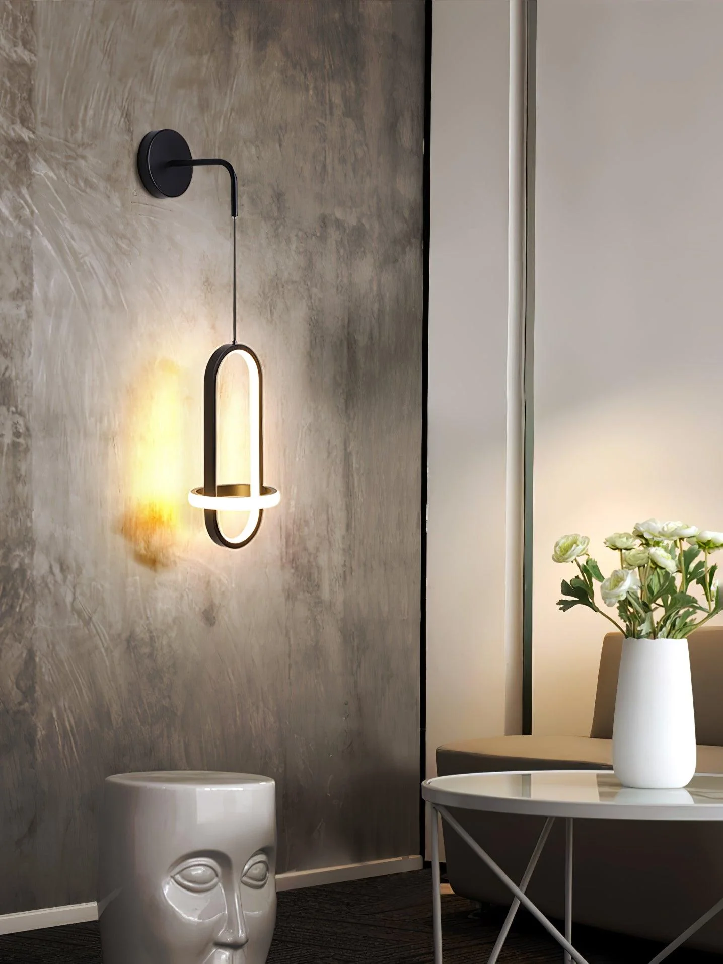 Oval Brass Wall Light - W 7.1″ x H 13.8″ Set of 2 / Brass / Three-color changing light