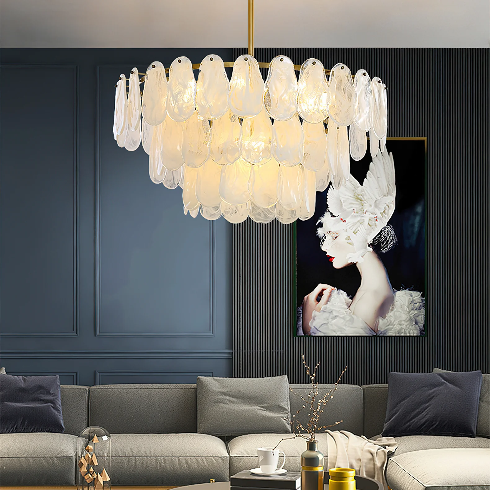 Люстра Round Cloud Glass - ∅60см x 50см, латунь, белый