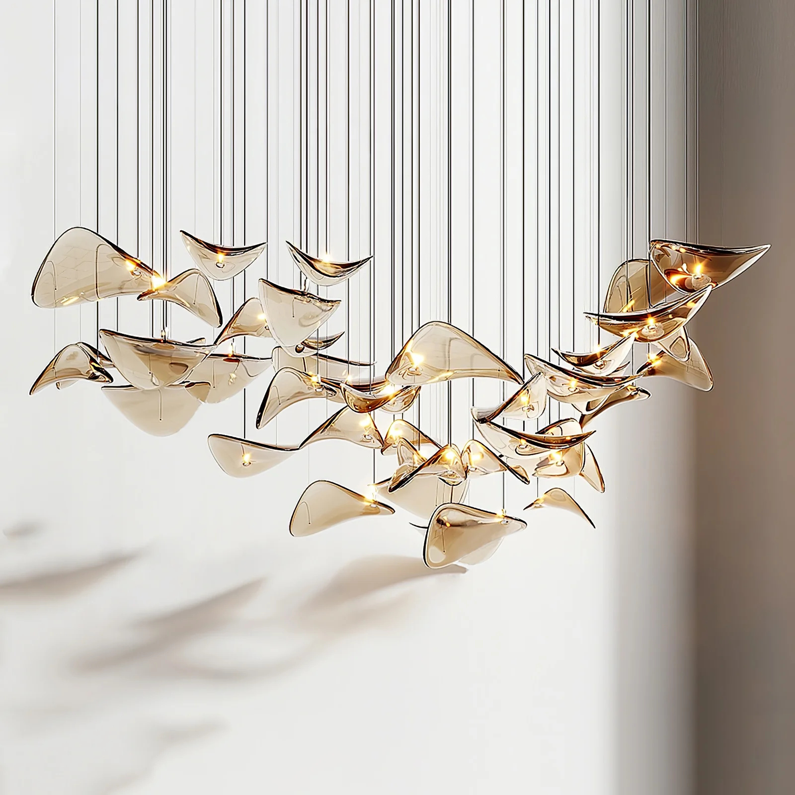 Люстра Wave Floating Leaf - ∅120см x 200см, янтарь, теплый свет