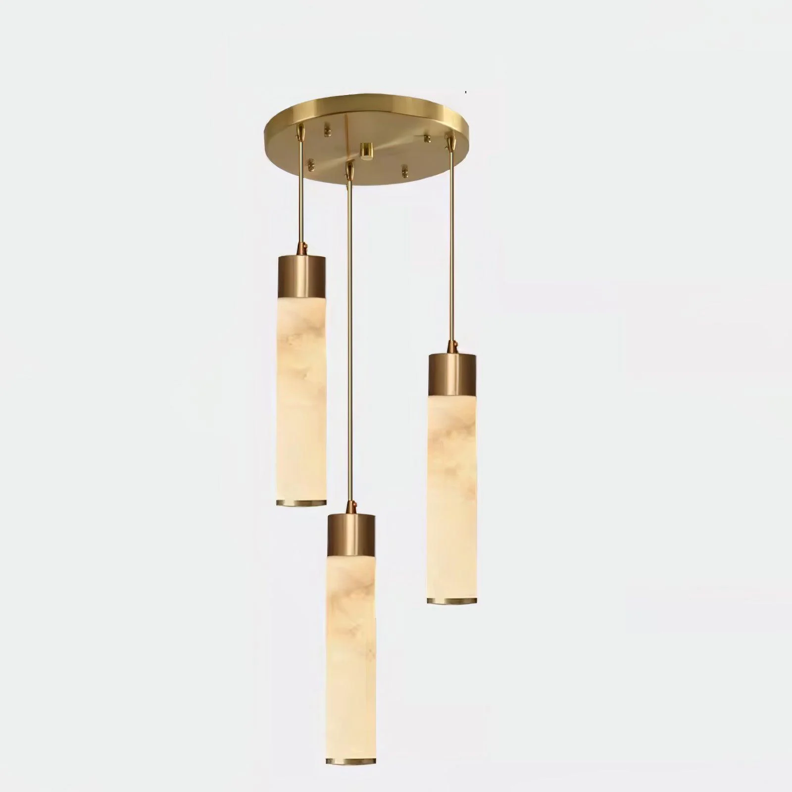 Подвесной светильник Tala Brass - 3 подвеса, длинное крепление, 60см x 150см, латунь, белый алебастр, холодный свет