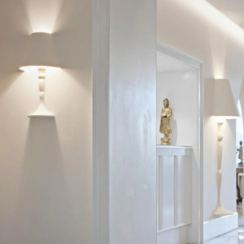 Plaster Picture Wall Lamp - ∅ 15.6″  x H 25.8″ / Dia 39.5cm x H 65.5cm Set of 2 / White / Cool Light
