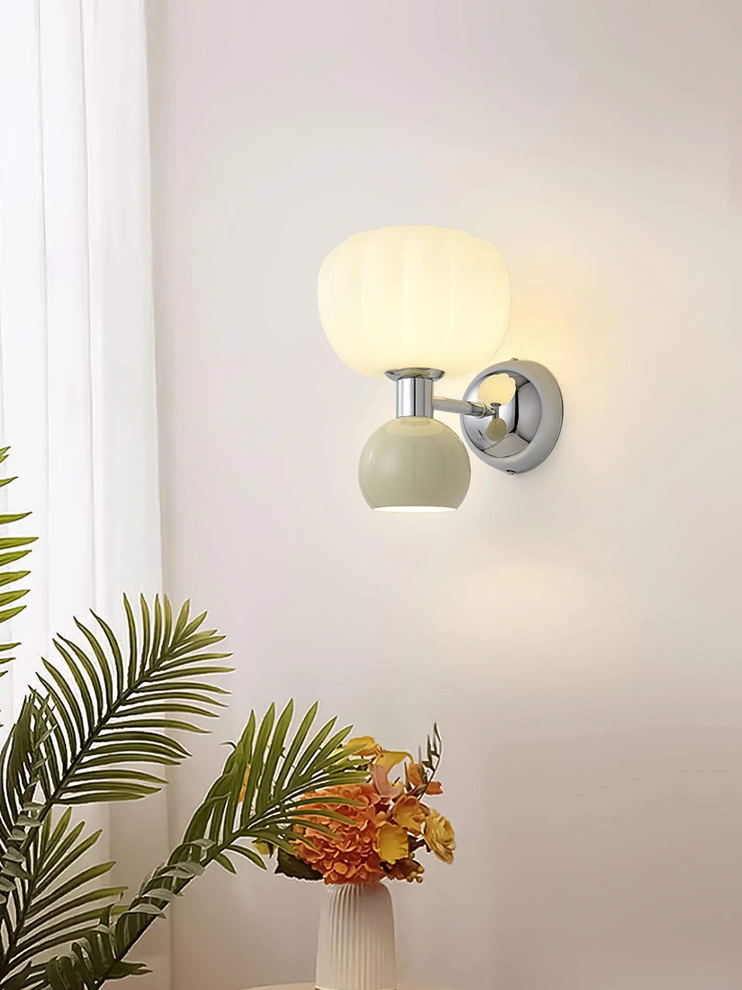 Moderno Cream Sconce - Set of 2 / Chrome & Green