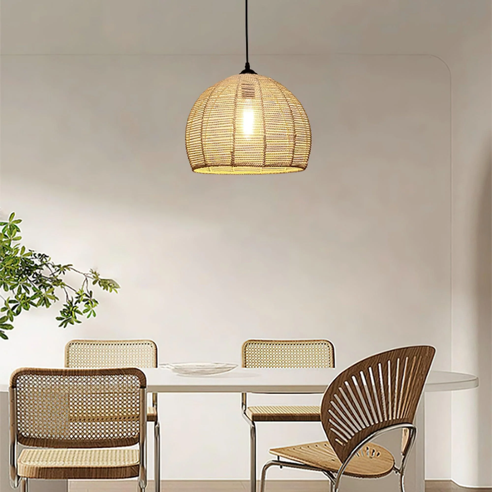 Подвесной светильник Retro Hemp Rope Exquisite - модель R ∅40см x 43см, натуральный ротанг