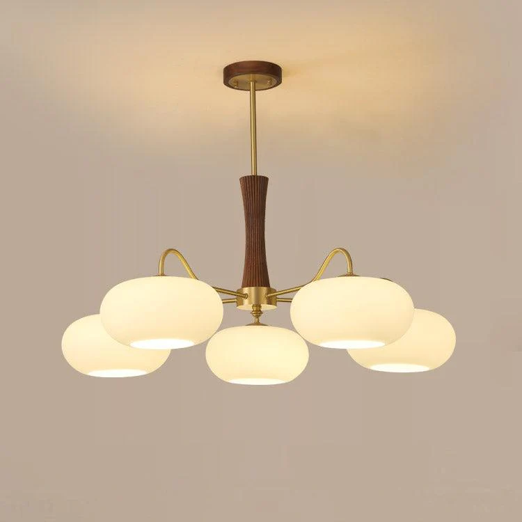 Люстра Brass Wooden Persimmon - 3 плафона ∅68см x 43см, латунь, натуральное дерево, белый