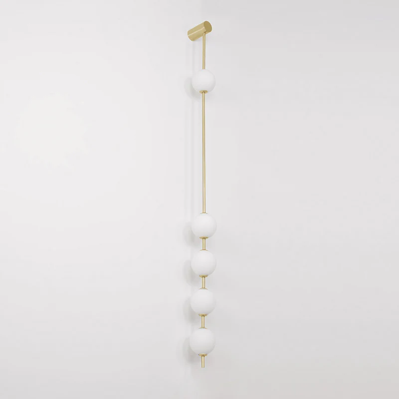 Vertical Balls Wall Lamp - 5 Lamps Set of 2 / Nickel & Glass Ball / Neutral Light