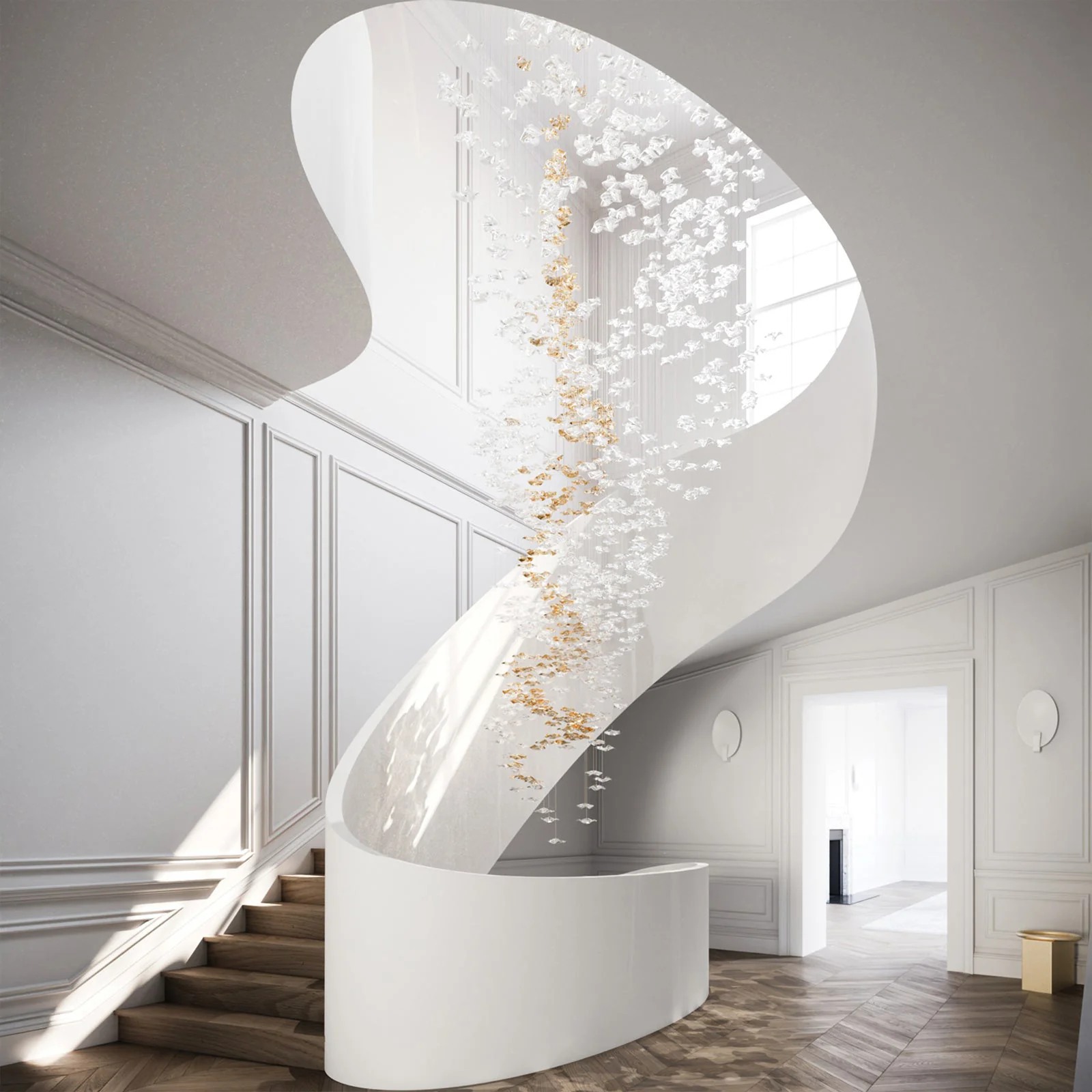 Люстра Tidal Art Glass - 240см x 60см x 200см, прозрачный, золотой, теплый свет