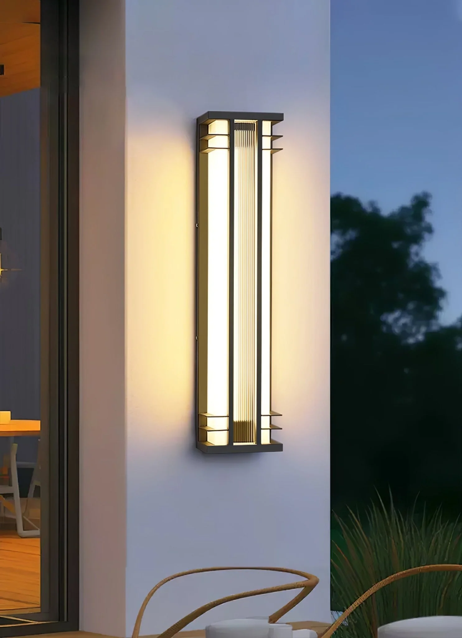 Double Axis Outdoor Wall Lamp - L 6.3″ x W 4.7″ x H 27.6″ / L 16cm x W 12cm x H 70cm Set of 2 / Model B: Solar-Powered Version / Warm Light