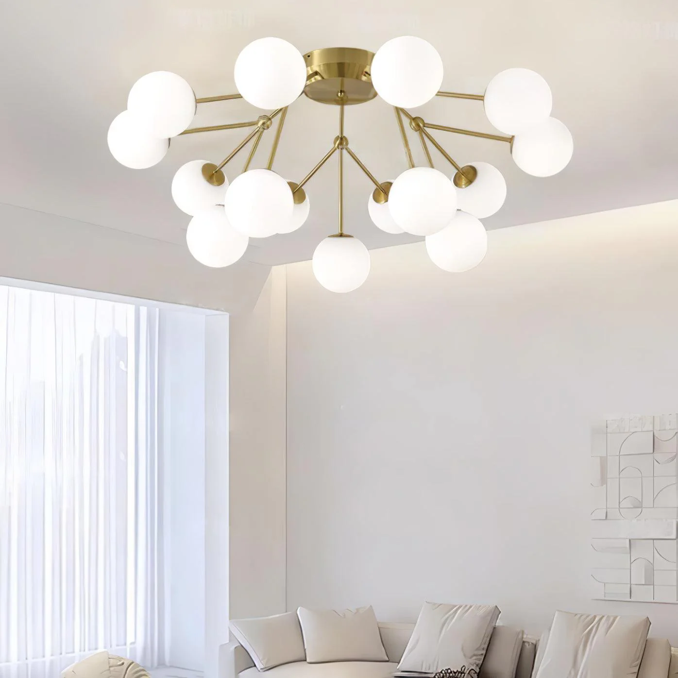 Потолочный светильник Glass Balls Cluster - 15 плафонов ∅110см x 43см, хром, белый