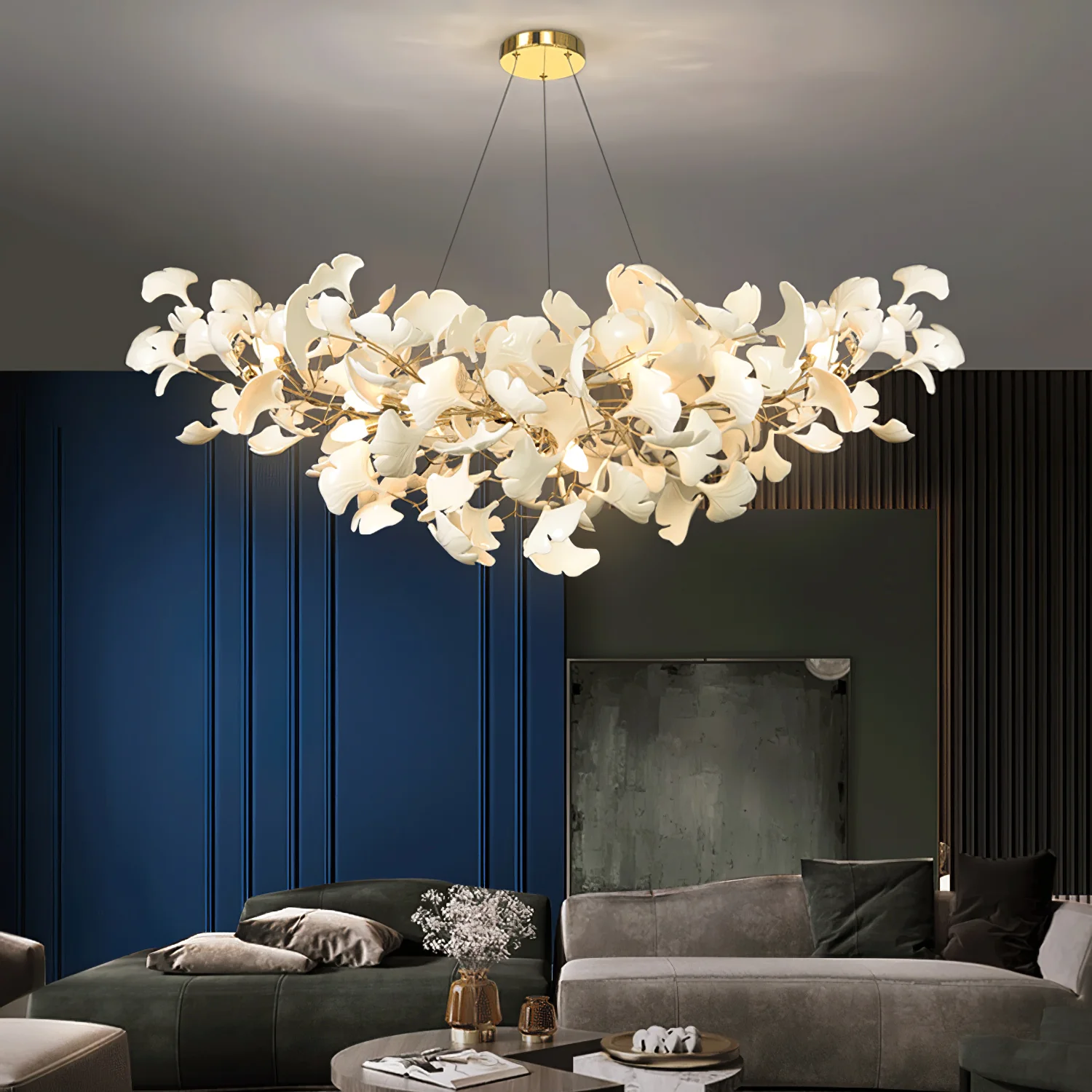 Люстра Gingko B - 180см x 65см x 60см, никель, белый