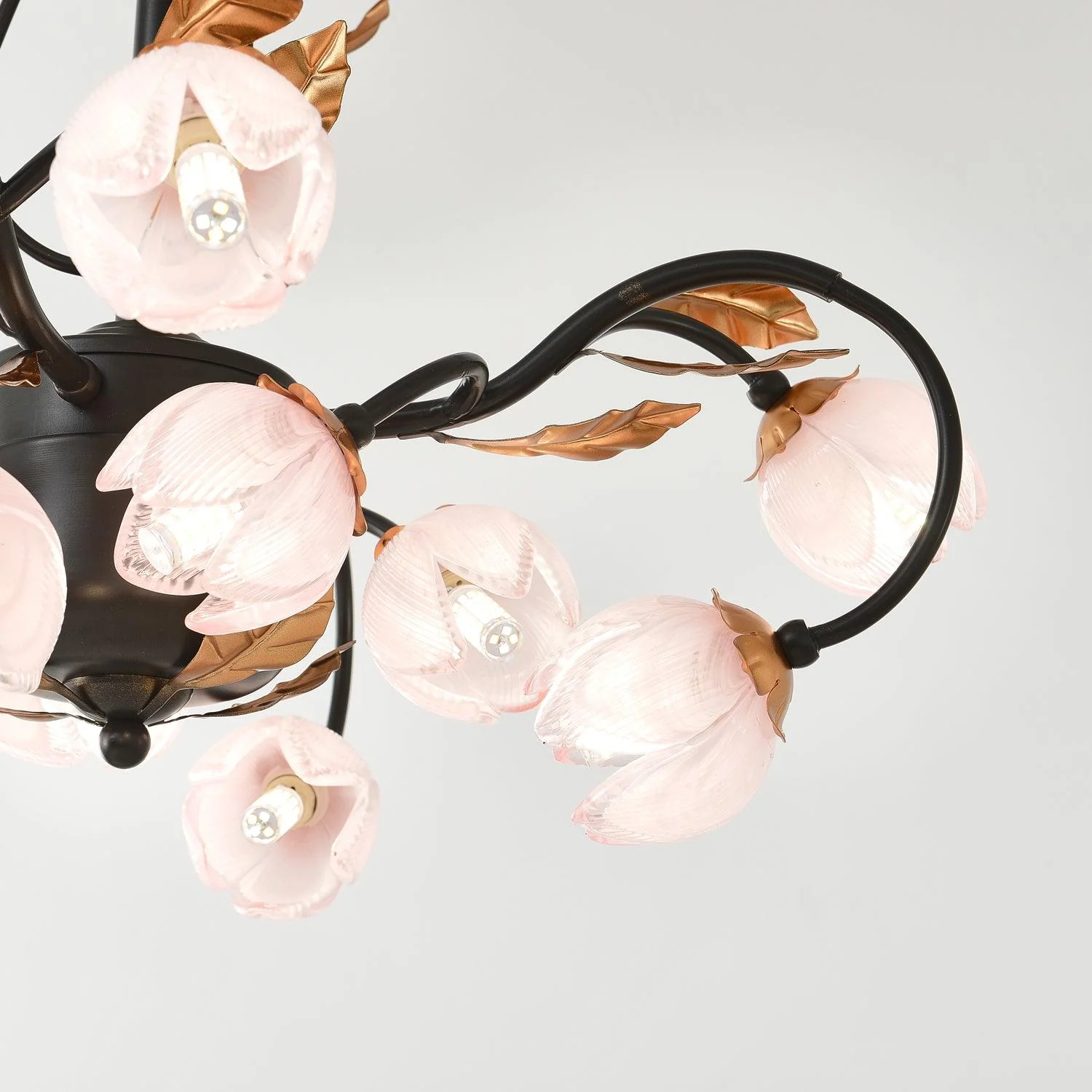 Люстра Eden's Blossom - 15 подвесов ∅80см x 50см, черный, золотой, розовый цветок