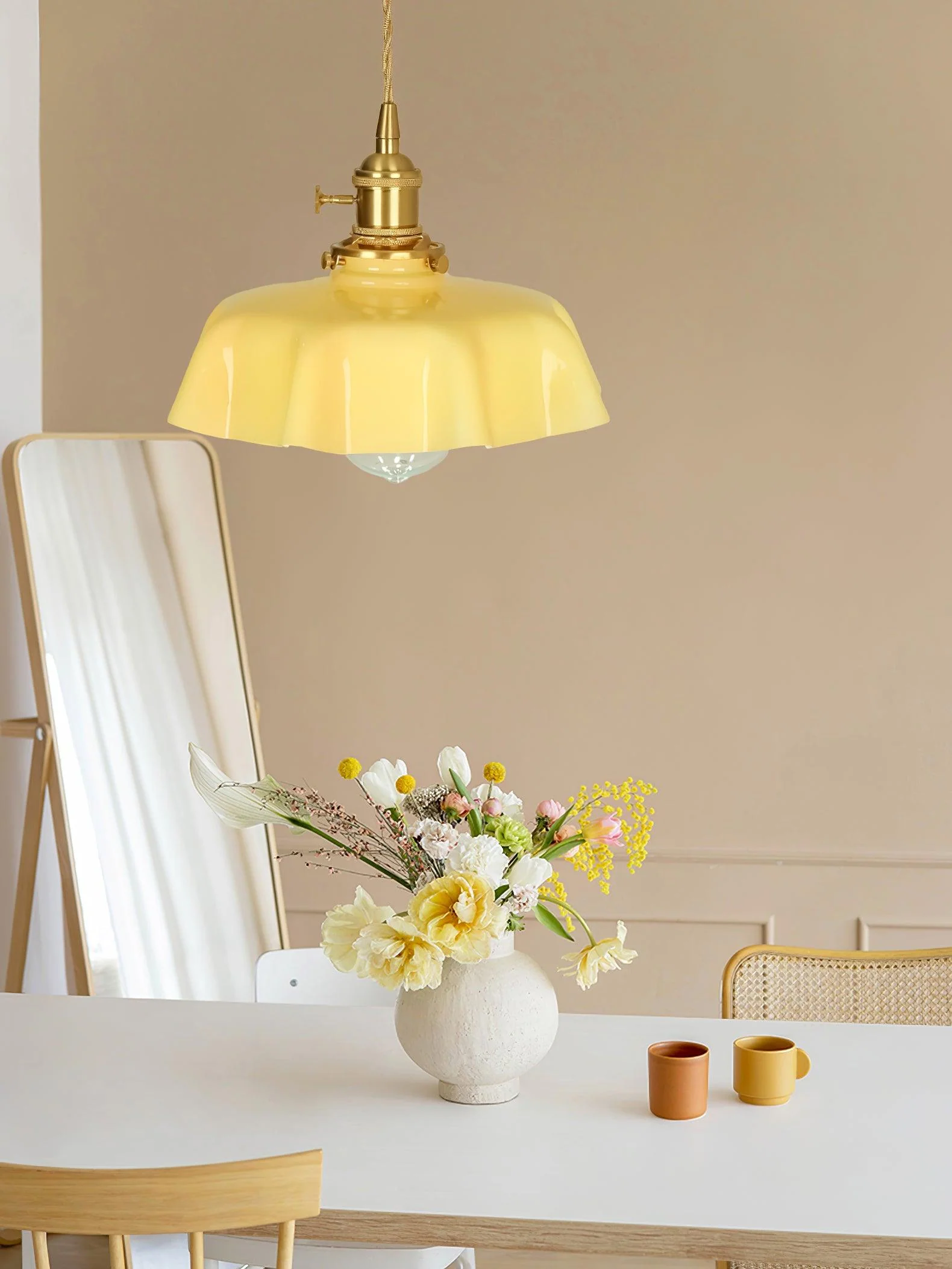 Подвесной светильник French Flower - ∅25см x 13см, латунь, розовый
