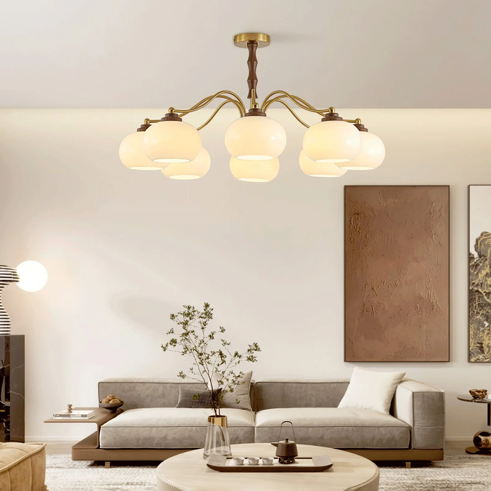 Люстра Persimmon Glass Globe - 8 плафонов ∅88см x 43см, золотой, белый