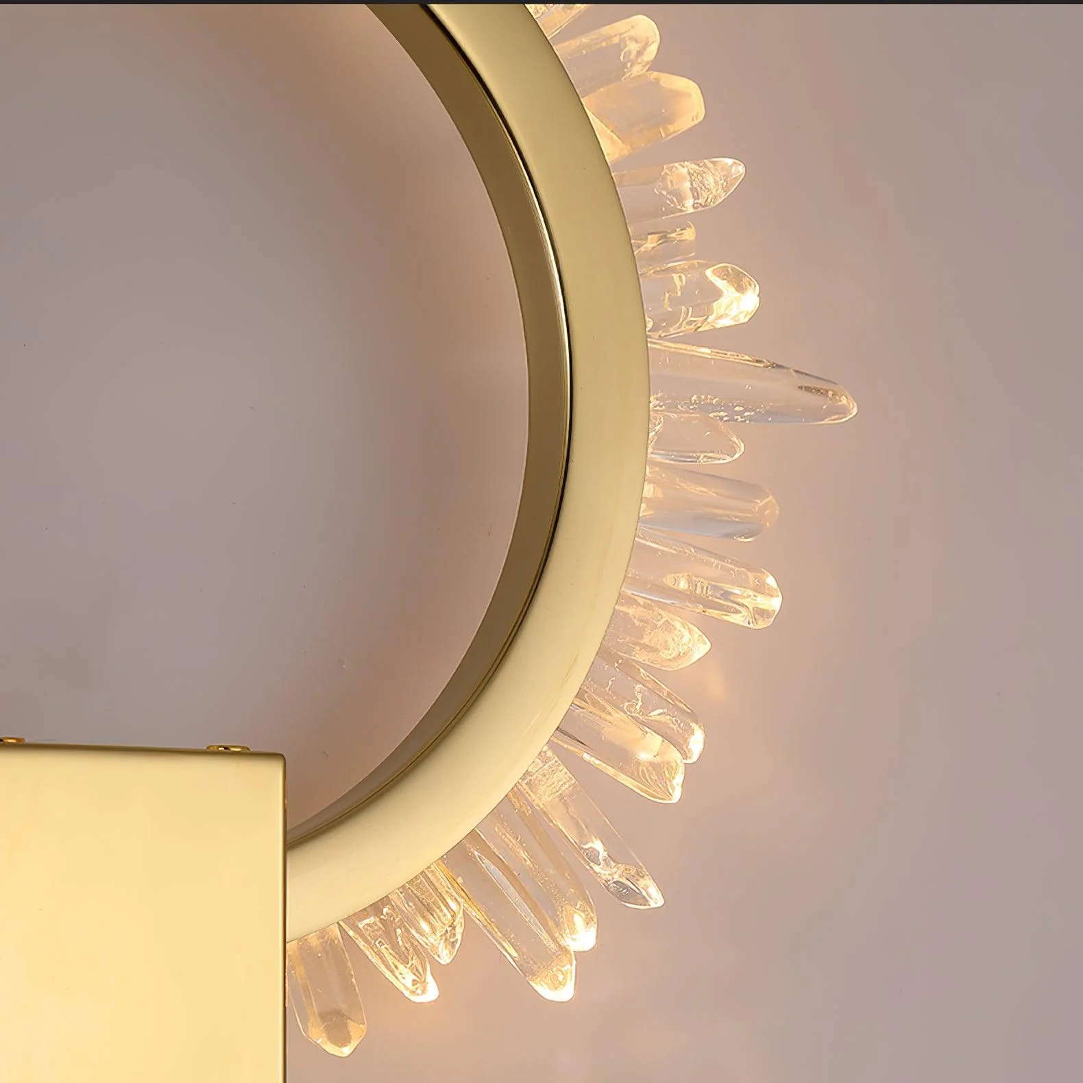 Natural Crystal Wall Lamp - ∅ 9.8″ x H 12.5″ / Dia 25cm x H 32cm Set of 2 / Gold & Clear / Warm White