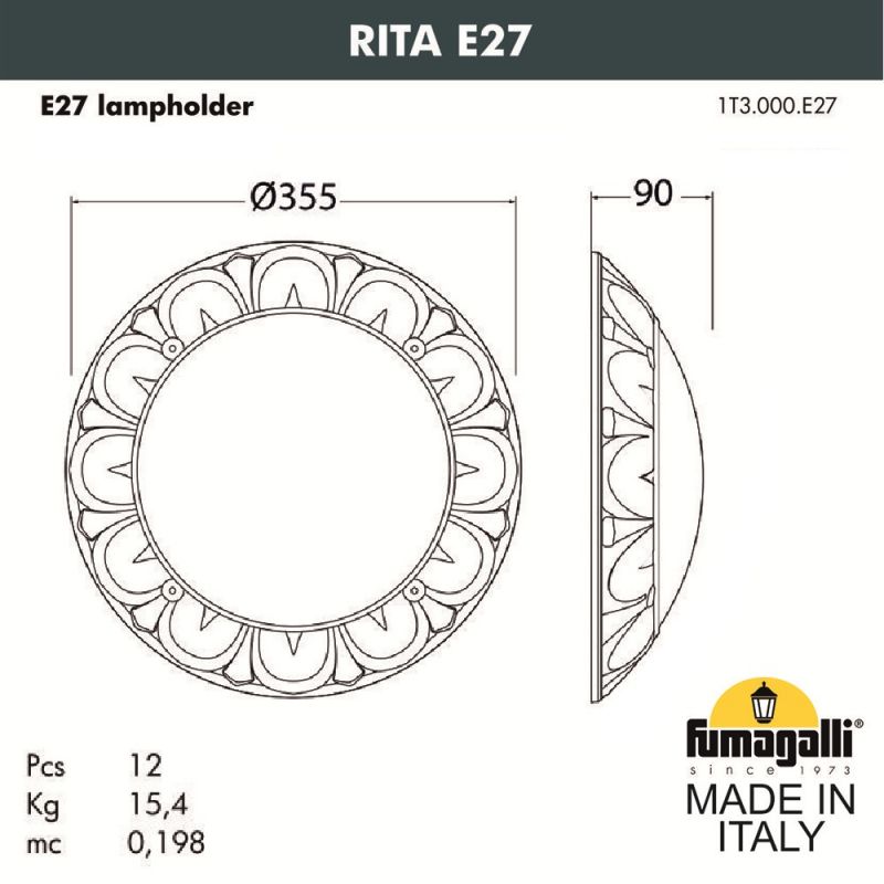 Потолочный и настенный светильник FUMAGALLI RITA черный, бежевый 1T3.000.000.AYE27