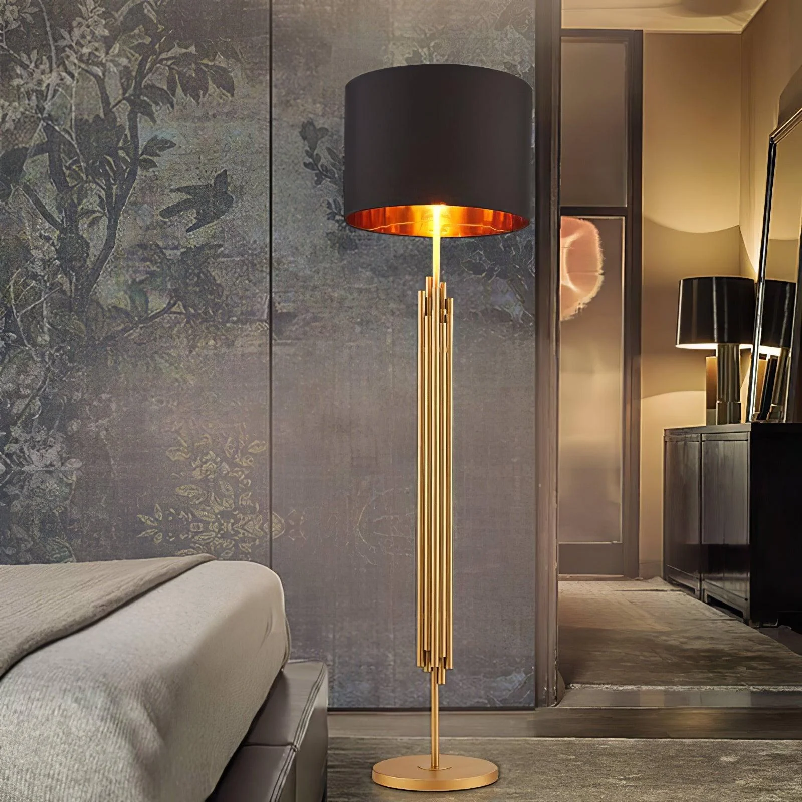 Rubell Floor Light - ∅ 17.7″ x H 65″ / Dia 45cm x H 165m / Gold+Black / AU plug