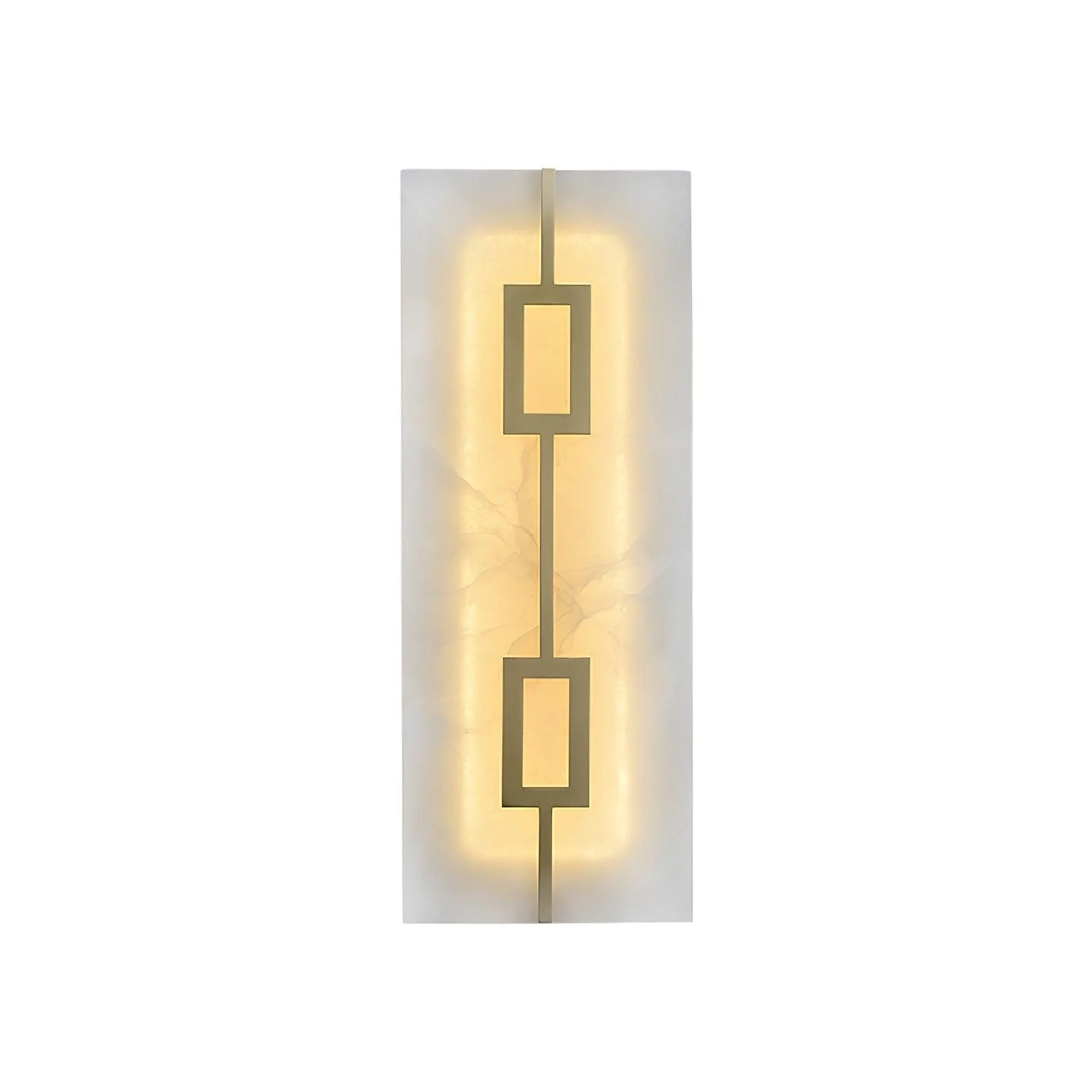 Square Alabaster Wall Lamp - W 6.5″ x H 16.7″ /  W 16.5cm x H 42.5cm Set of 2 / Brass & White / Cool Light