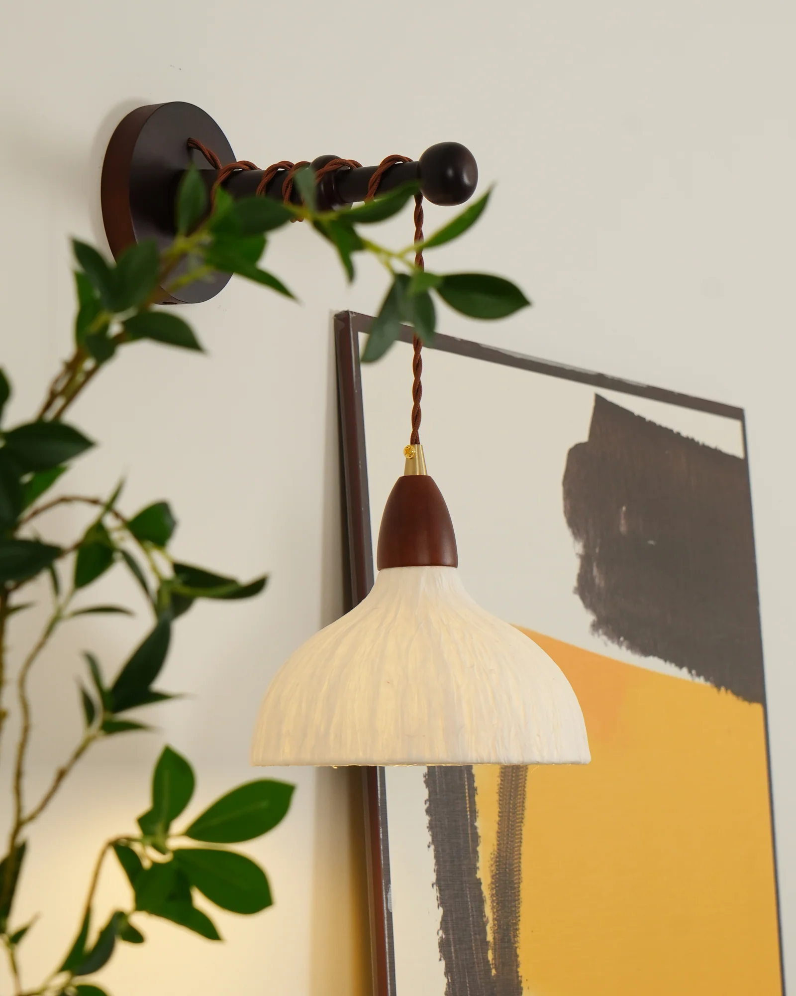 Soren Wall Lamp - ∅ 7.9″ x W 8.7″ x H 7.5″ Set of 2 / Walnut color＆White