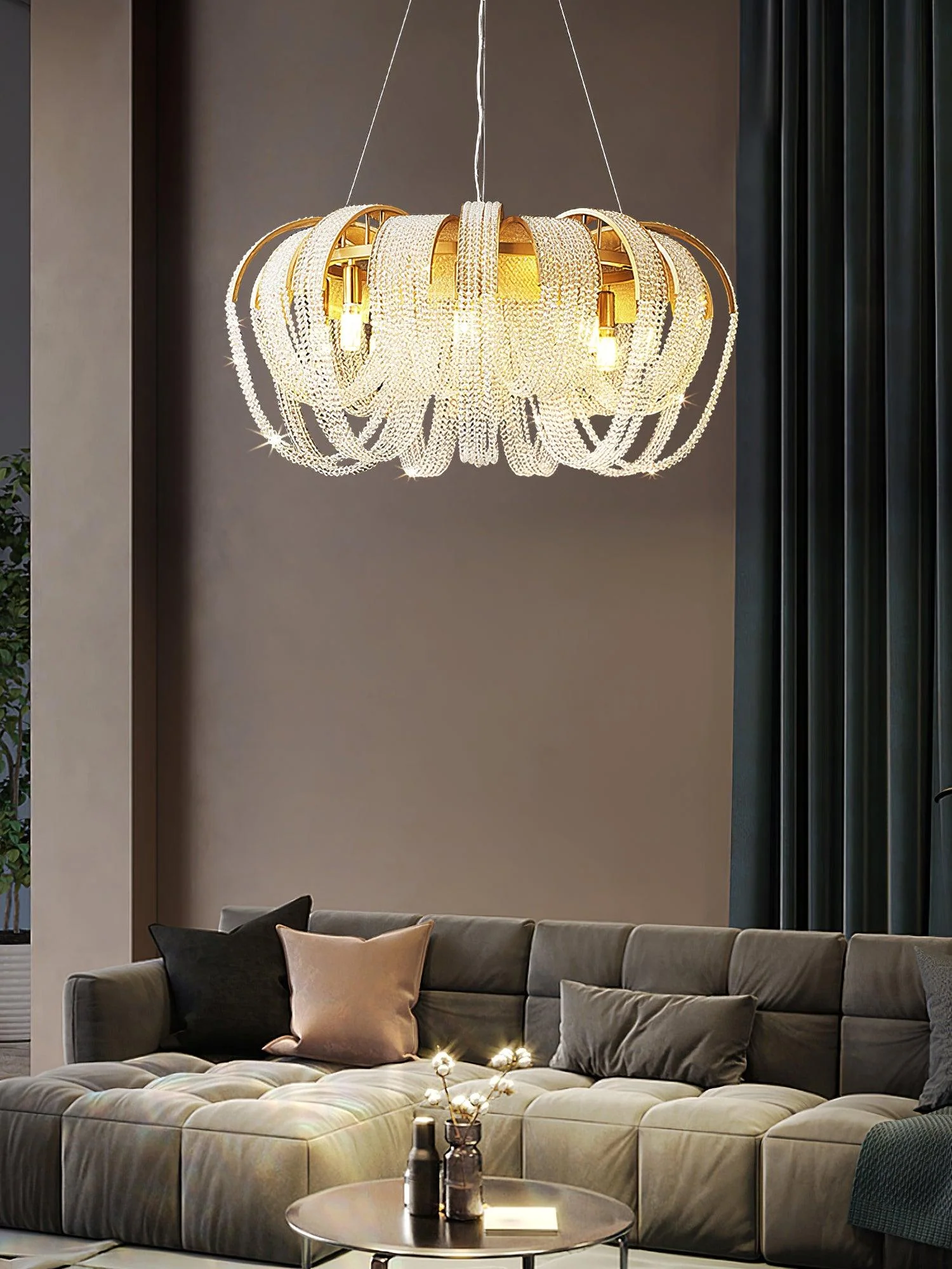 Люстра Mesh Crystal - 9 плафонов ∅84см x 50см, золотой