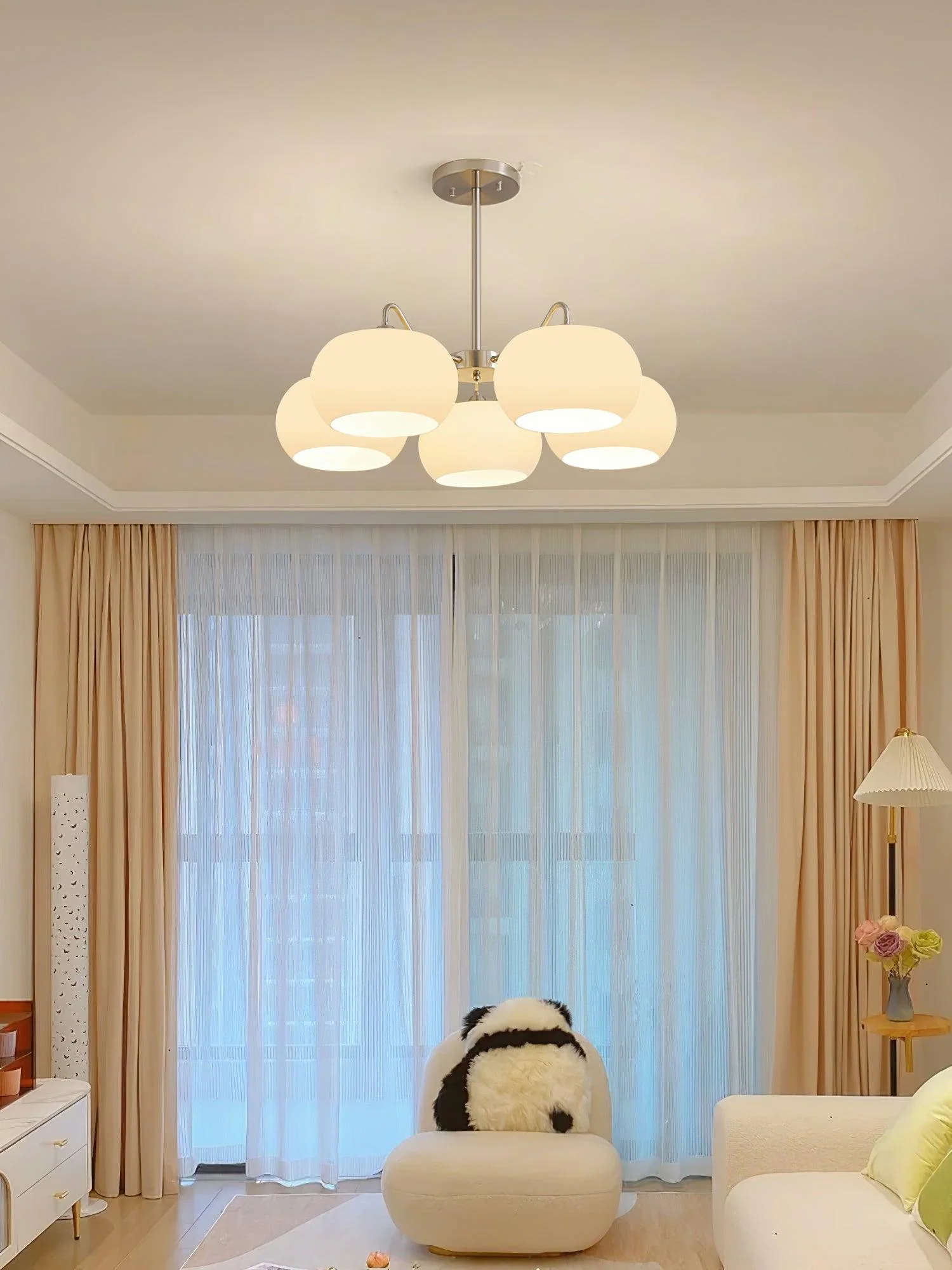 Люстра Nickel Glass Persimmon - 5 плафонов ∅90см x 30см, никель, белый