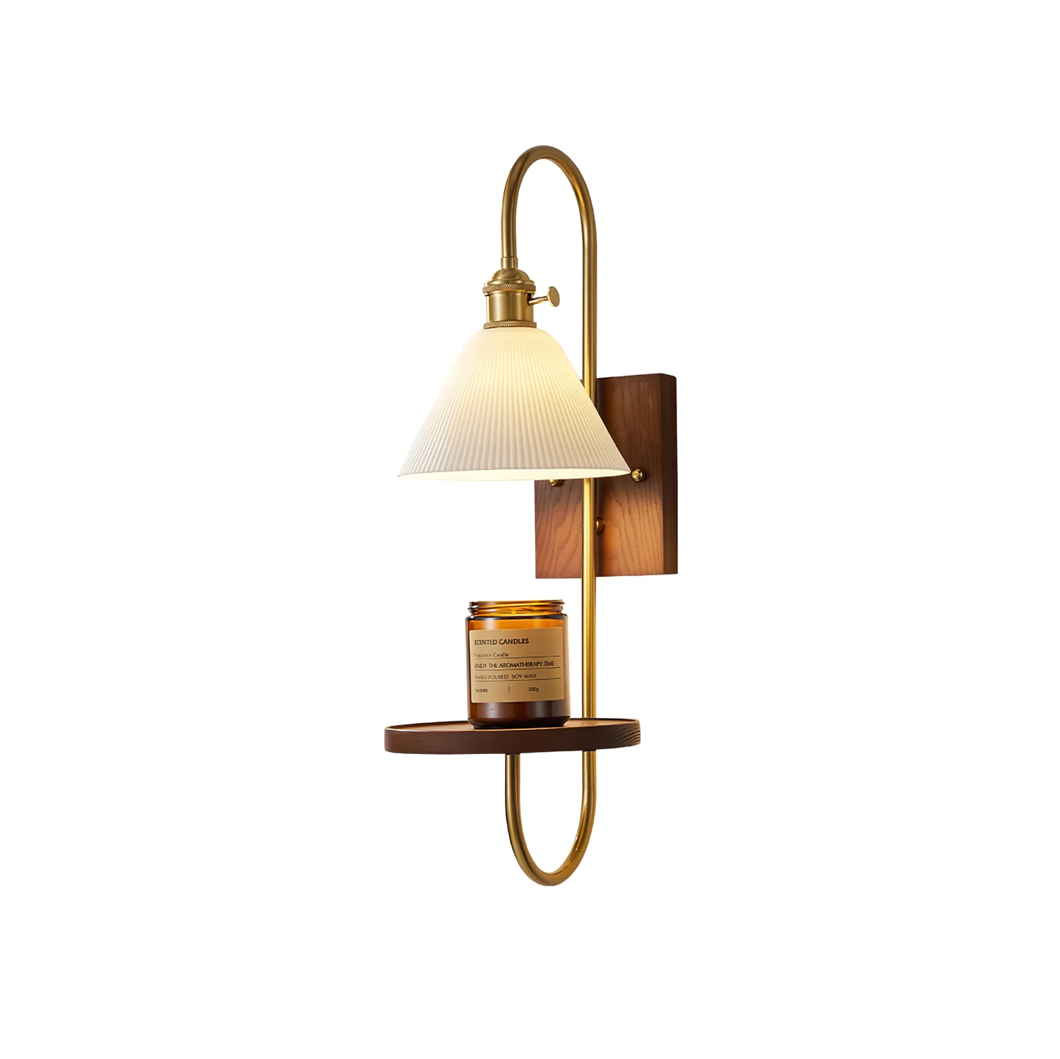 Walnut Shelf Sconce - Model A H 21.3″ x W 7.1″ x L 9.8″ / Walnut Color & Gold / Set Of 2