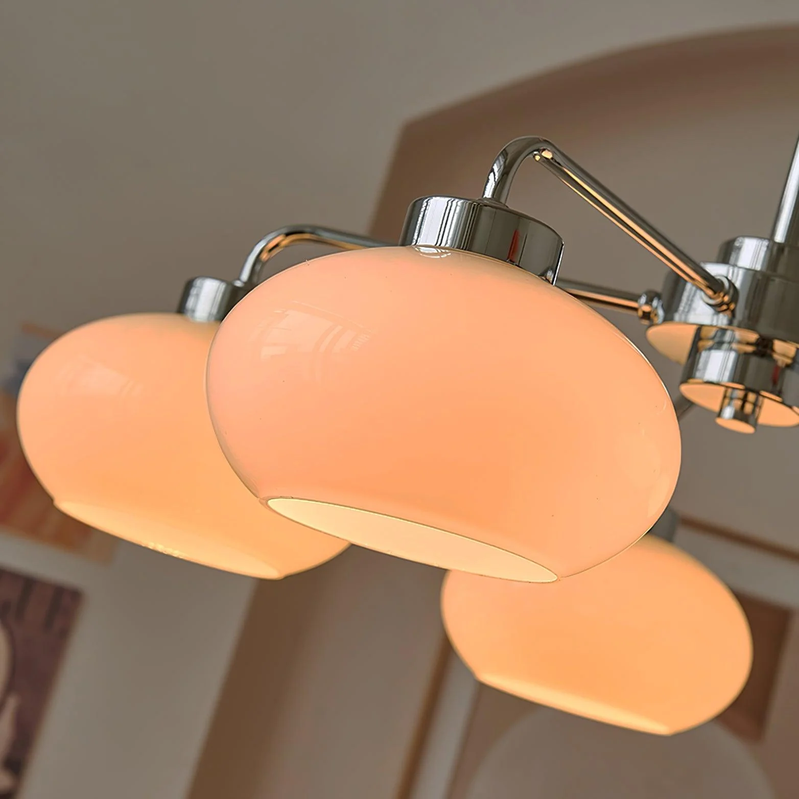 Люстра Oval Persimmon - 8 плафонов ∅85см x 15см, хром, белый