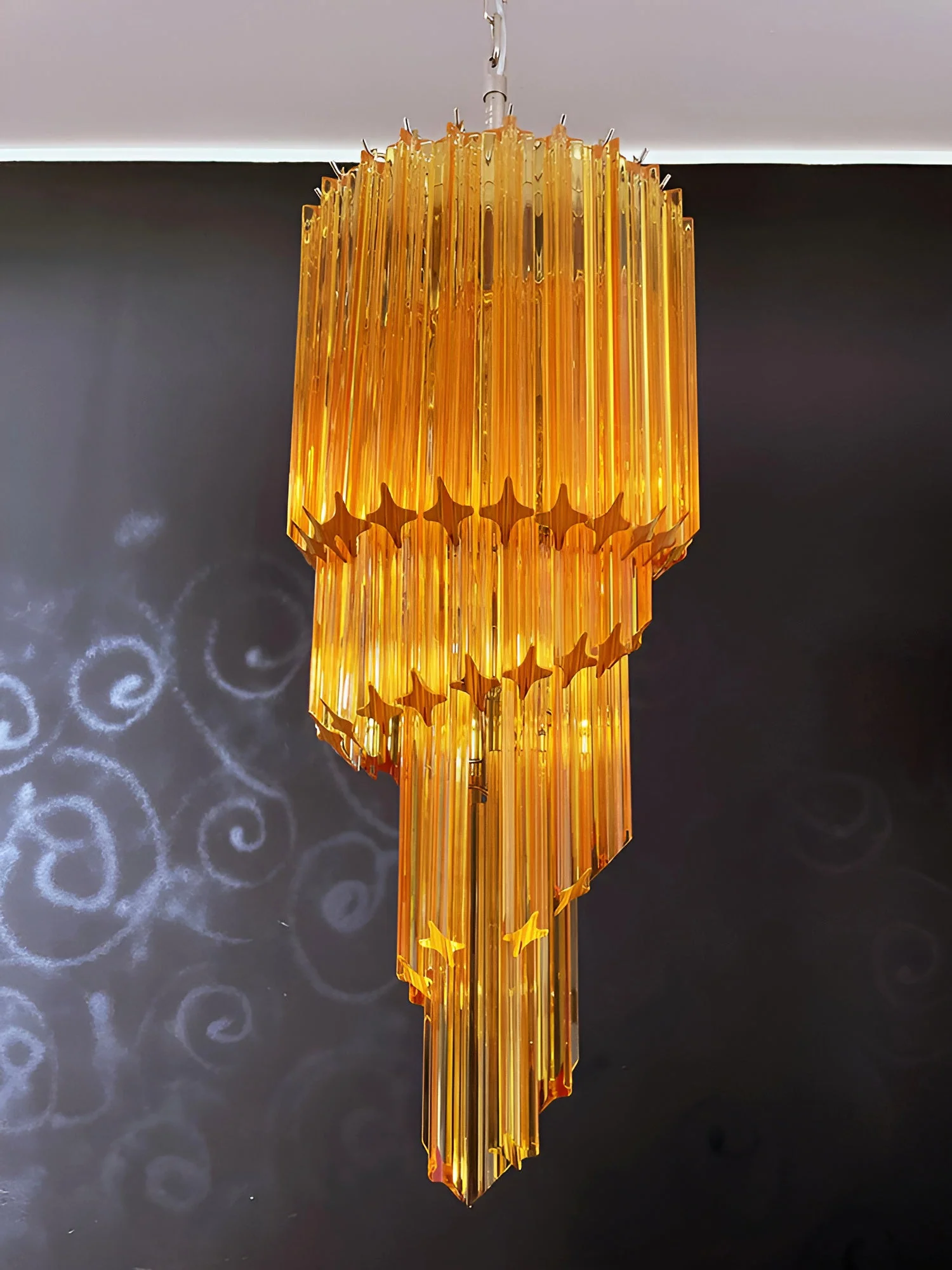 Люстра Murano Spiral Prism Glass - ∅40см x 100см, янтарь, прозрачный, никель