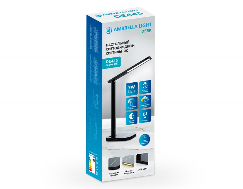 Светодиодная настольная лампа с USB портом и таймером Ambrella Desk DE445