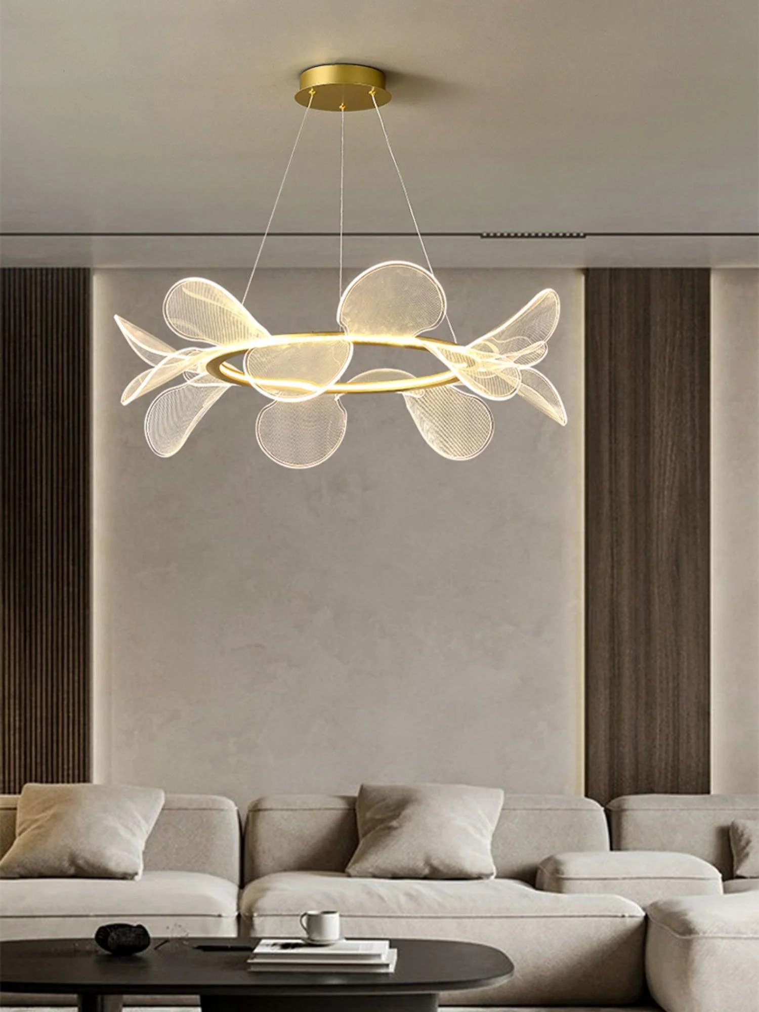 Люстра Bain Flying Flowers - ∅50см x 16см, золотой, прозрачный, холодный свет