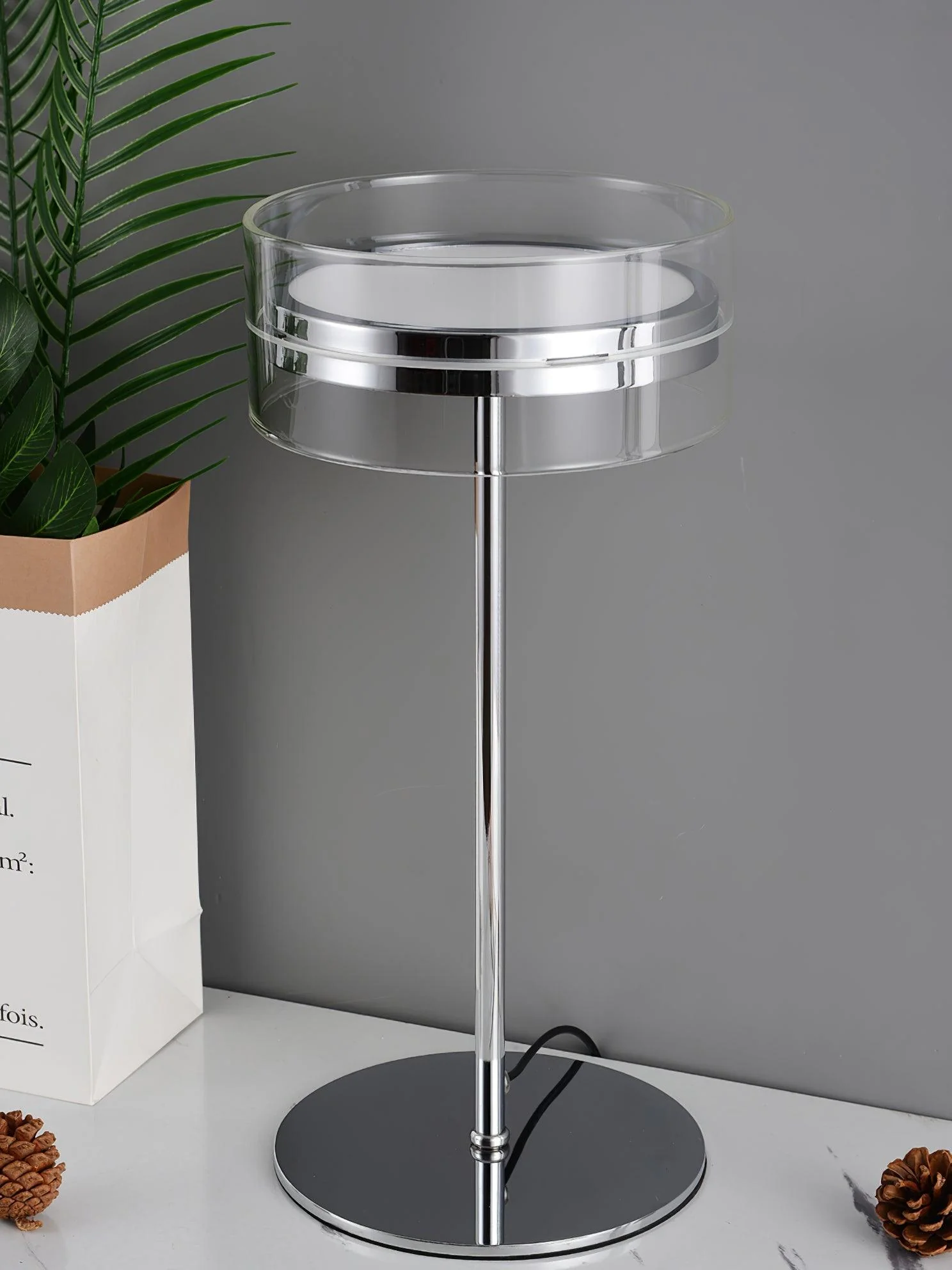 Impex Florina Chrome Table Lamp - ∅ 7.9″ x H 15.7″ / Dia 20cm x H 40cm / Chrome / US plug