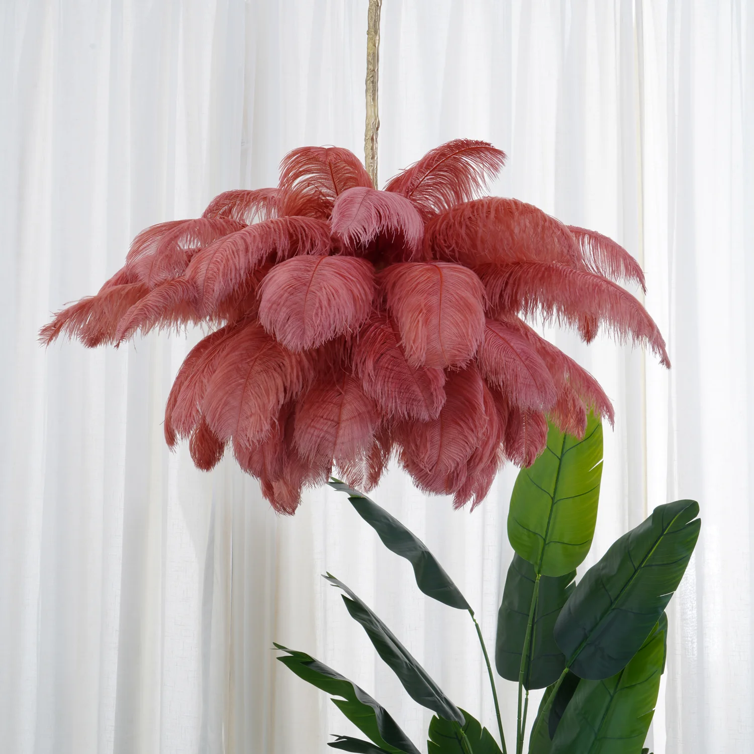 Люстра Ostrich Feather - ∅110см x 90см, серебро, белый