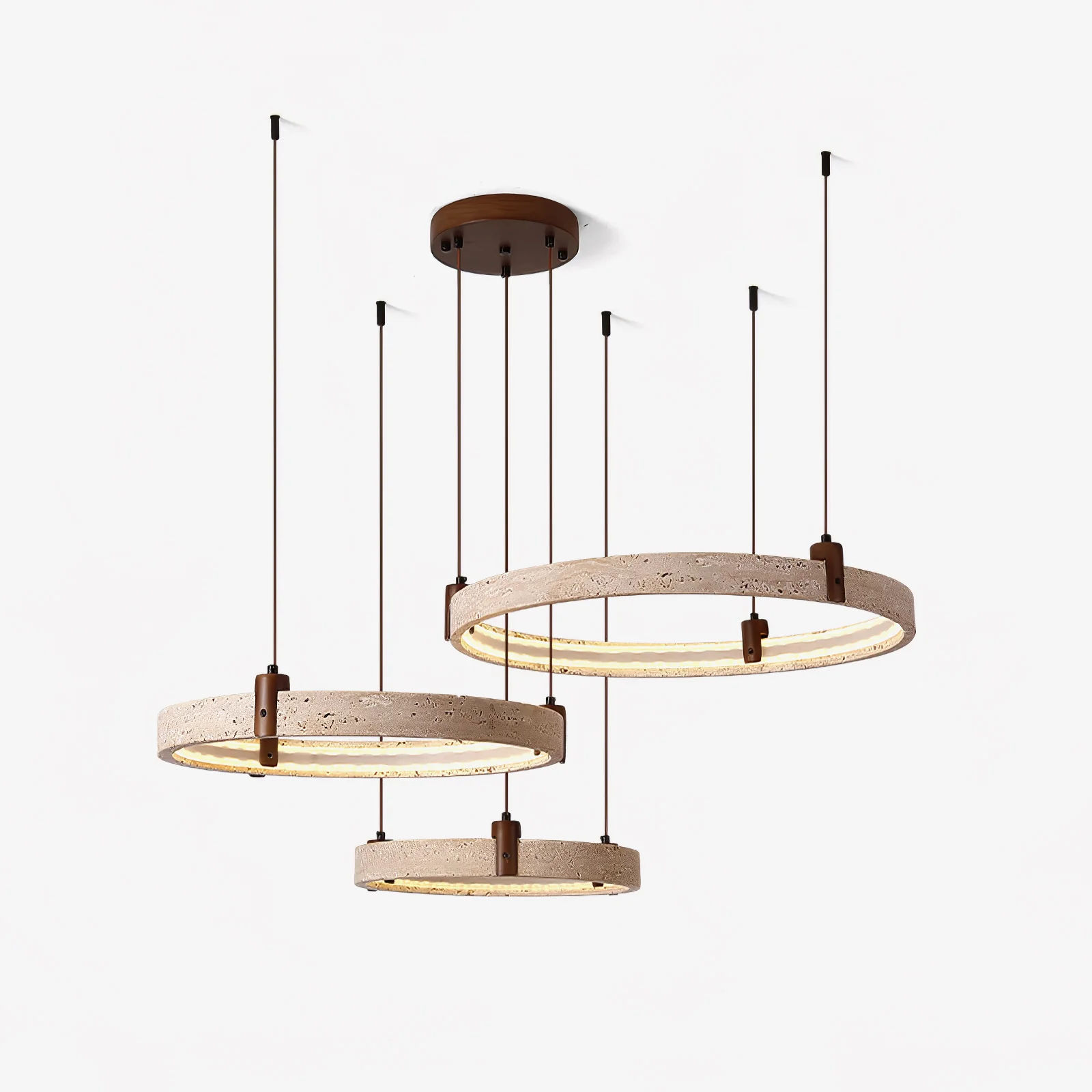 Люстра Celestial Orbit Travertine - 3 кольца: ∅39см + ∅49см + ∅59см x 150см, желтый травертин, орех, теплый свет