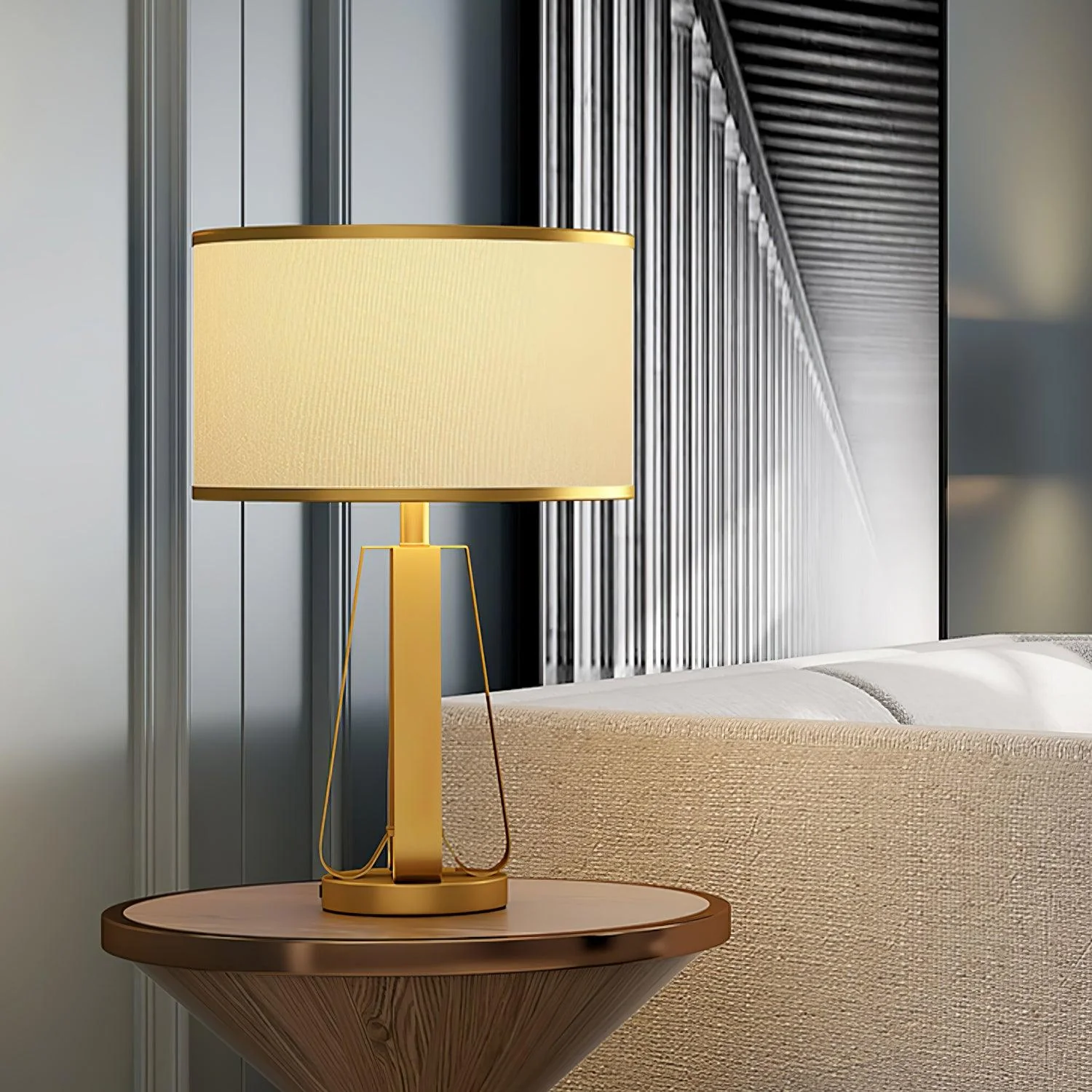 Laila Table Lamp - ∅ 15″ x H 22″ / Dia 38cm x H 56cm / Gold & White / AU plug