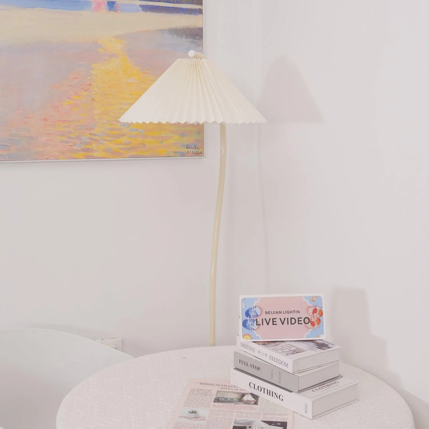 Crescini Pleated Floor Lamp - ∅ 11.8″ x H 59.8″/ Dia 30cm x H 152cm / Green & Light yellow / US plug